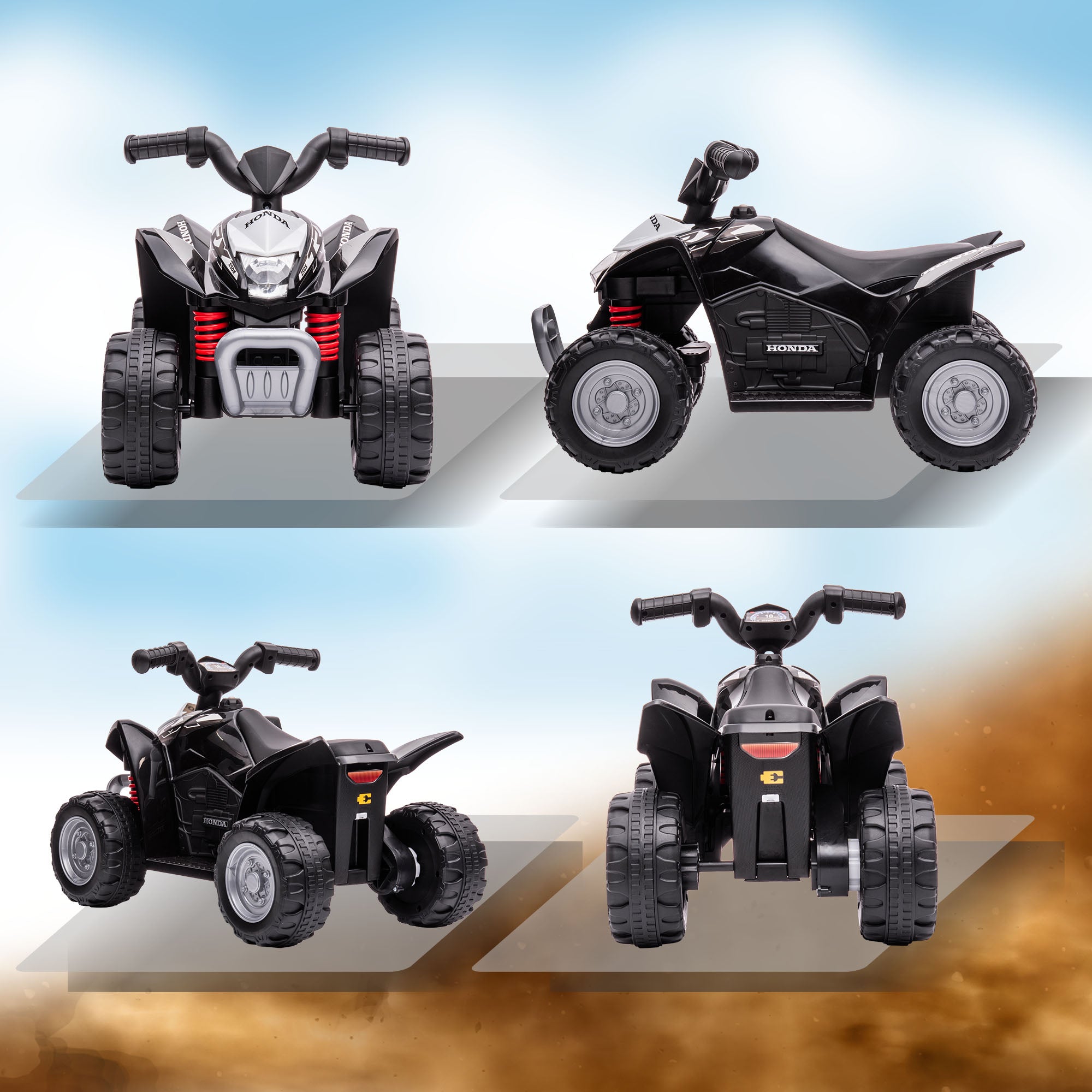 AIYAPLAY Honda Licensed Kids Electric Quad Bike, 6V ATV Ride On for Ages 1.5-3 Years, Black - North Peak Garden Furniture