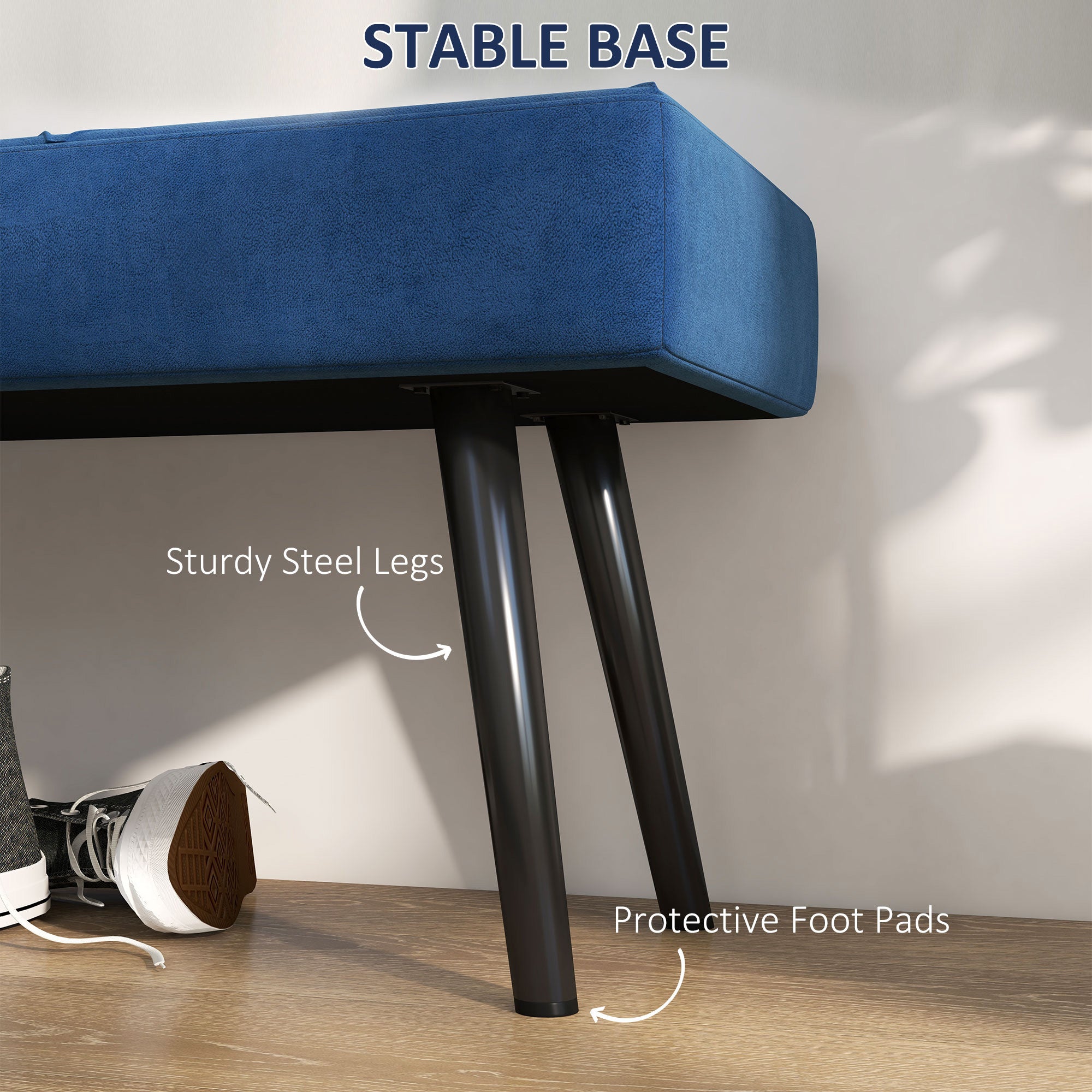 HOMCOM End of Bed Bench with X-Shape Design and Steel Legs, Upholstered Hallway Bench for Bedroom, Blue - North Peak Garden Furniture