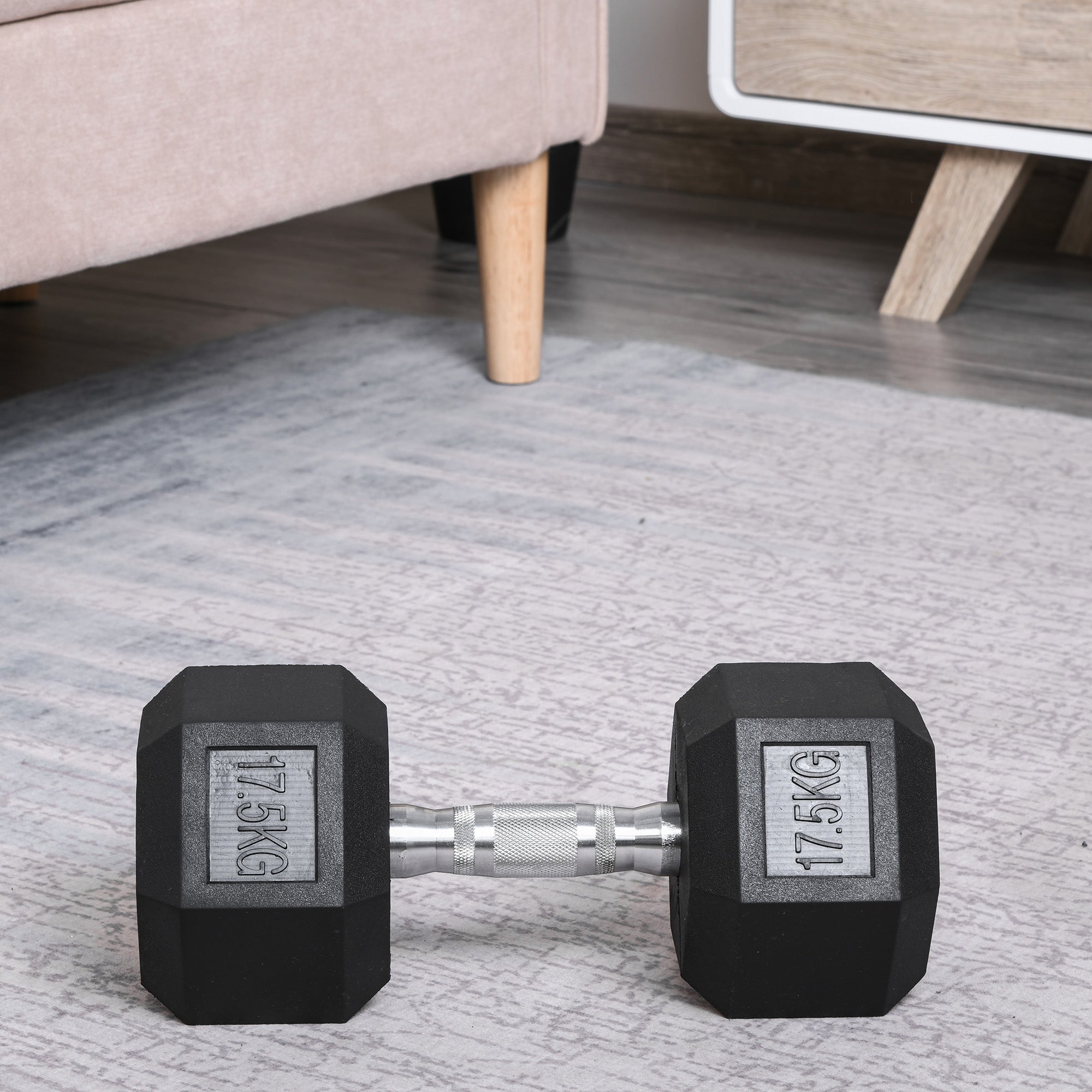 HOMCOM 17.5KG Single Rubber Hex Dumbbell Portable Hand Weights Dumbbell Home Gym - North Peak Garden Furniture