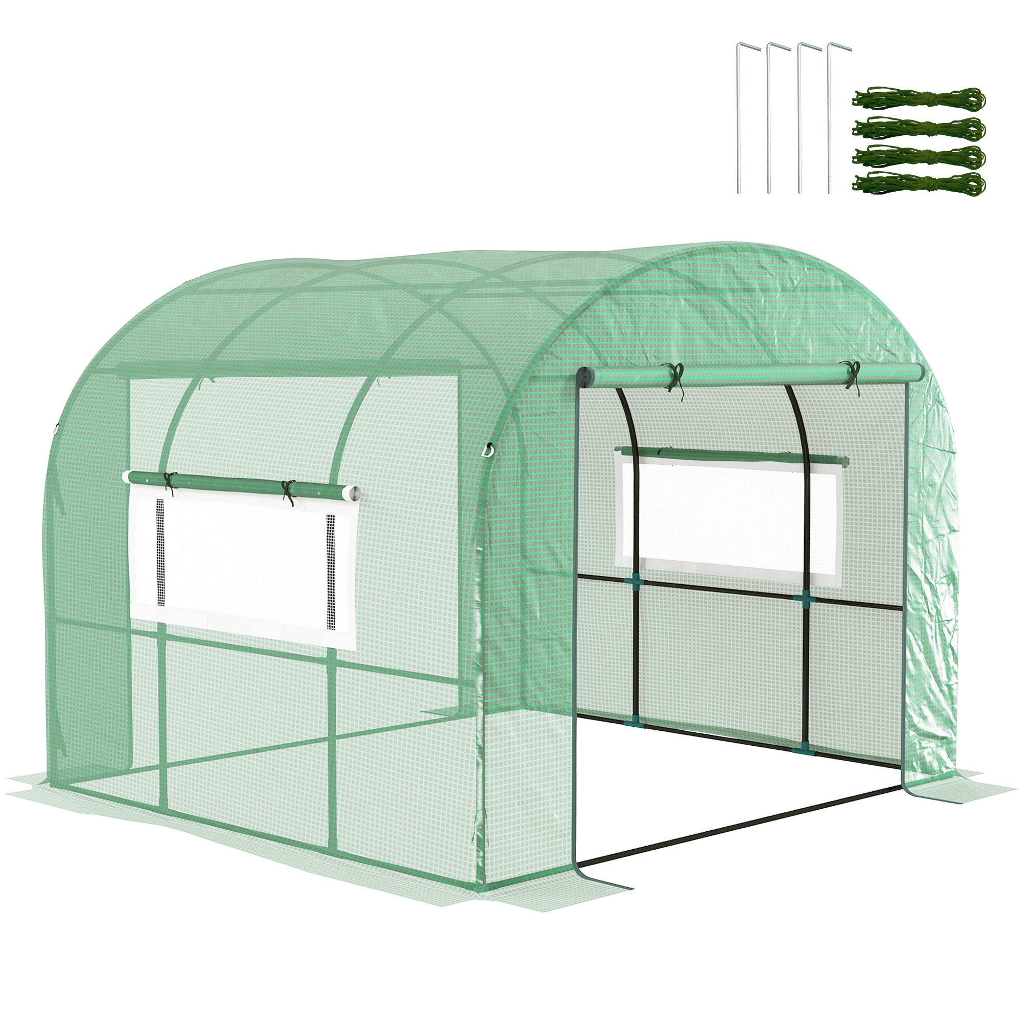 Outsunny 300 x 300cm Walk-In Polytunnel Greenhouse - Green - North Peak Garden Furniture