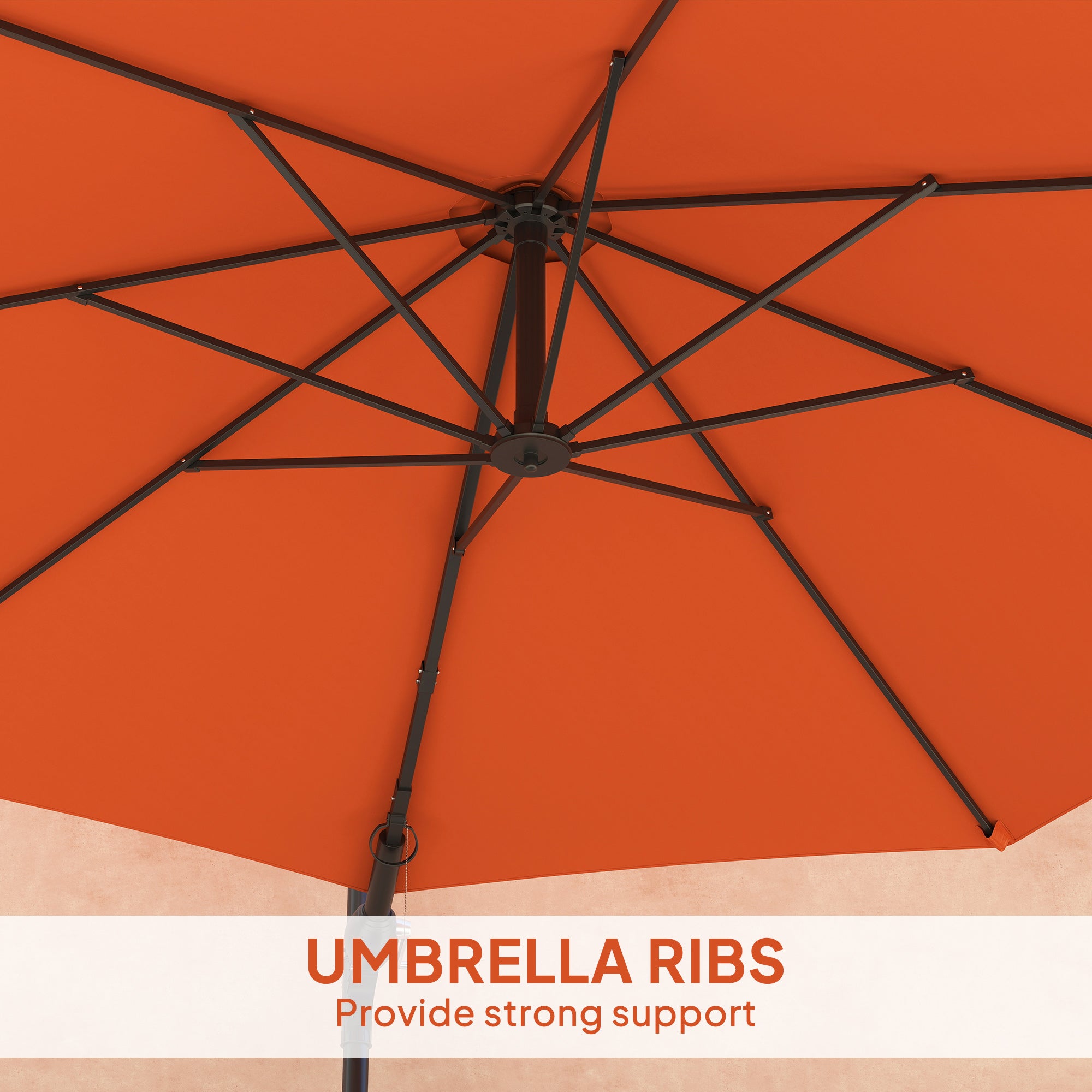 Outsunny 3(m) Wall-Mounted Parasol Shade, with Handle - Orange - North Peak Garden Furniture