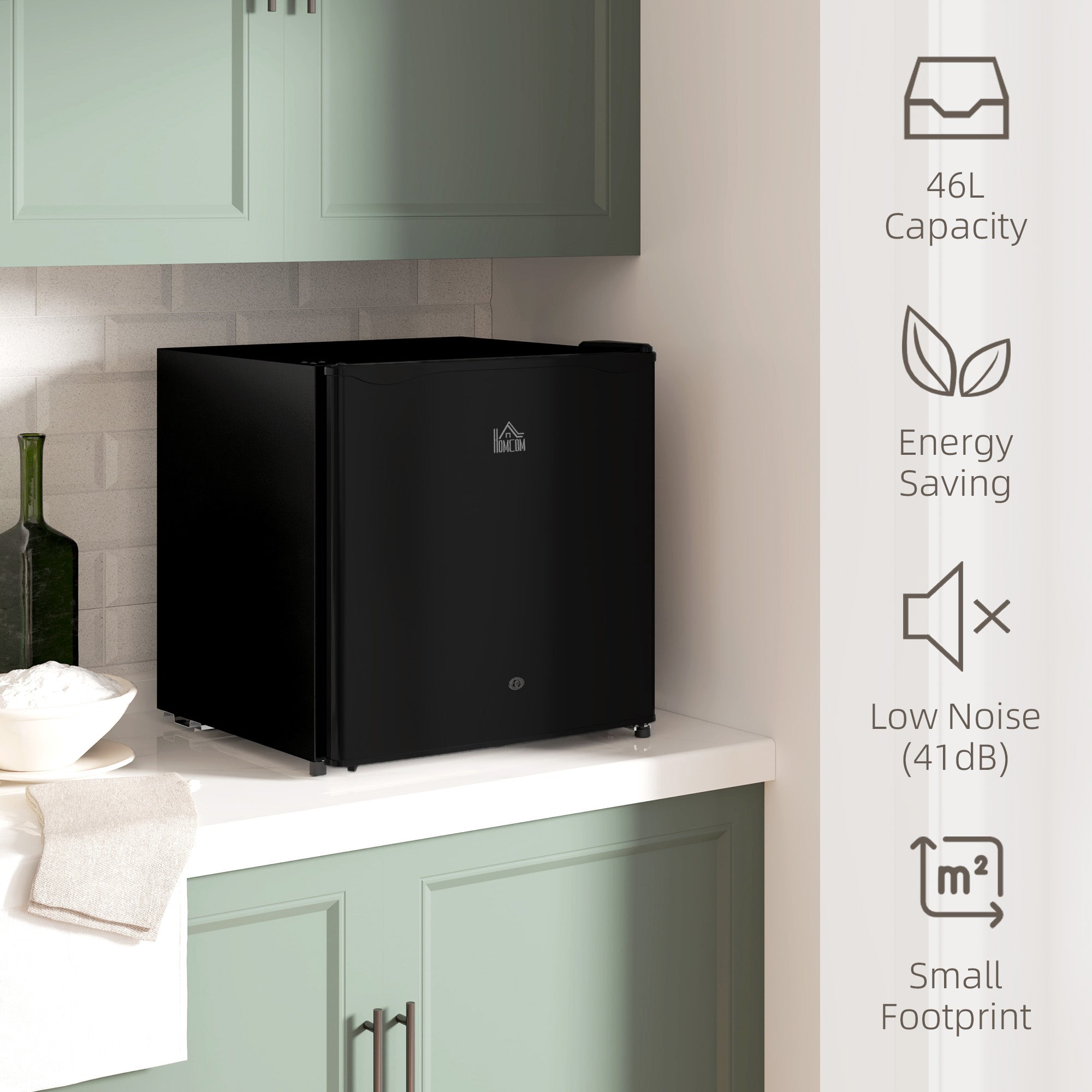 HOMCOM 46 Litre Lockable Countertop Fridge - Black - North Peak Garden Furniture