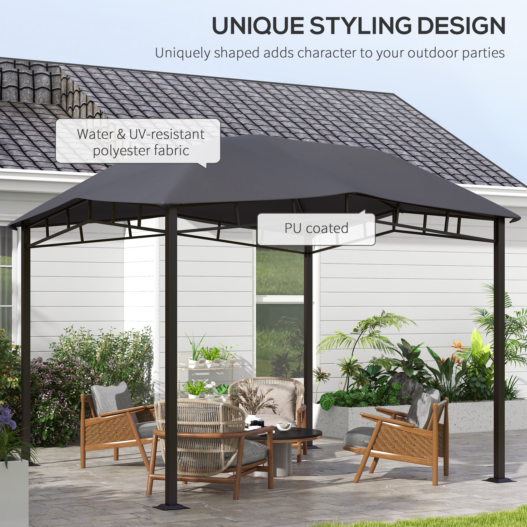Outsunny 3x3(m) Outdoor Gazebo Garden Gazebo Pavilion Sunshade Canopy Tent with Steel Frame, Grey - North Peak Garden Furniture