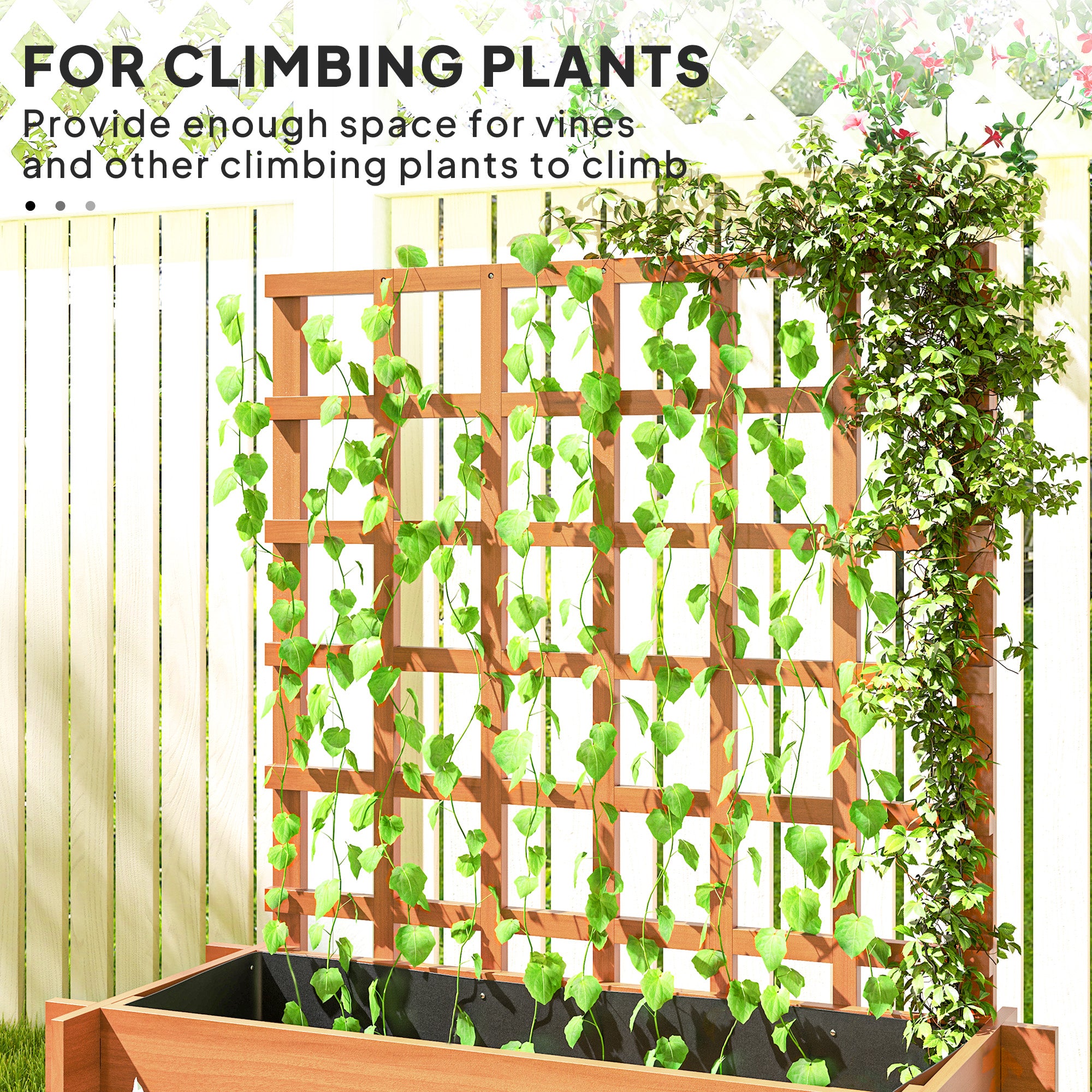 Outsunny 3 Tier Garden Planters with Trellis for Vine Climbing, Wooden Raised Beds, 95x95x110cm, Brown - North Peak Garden Furniture