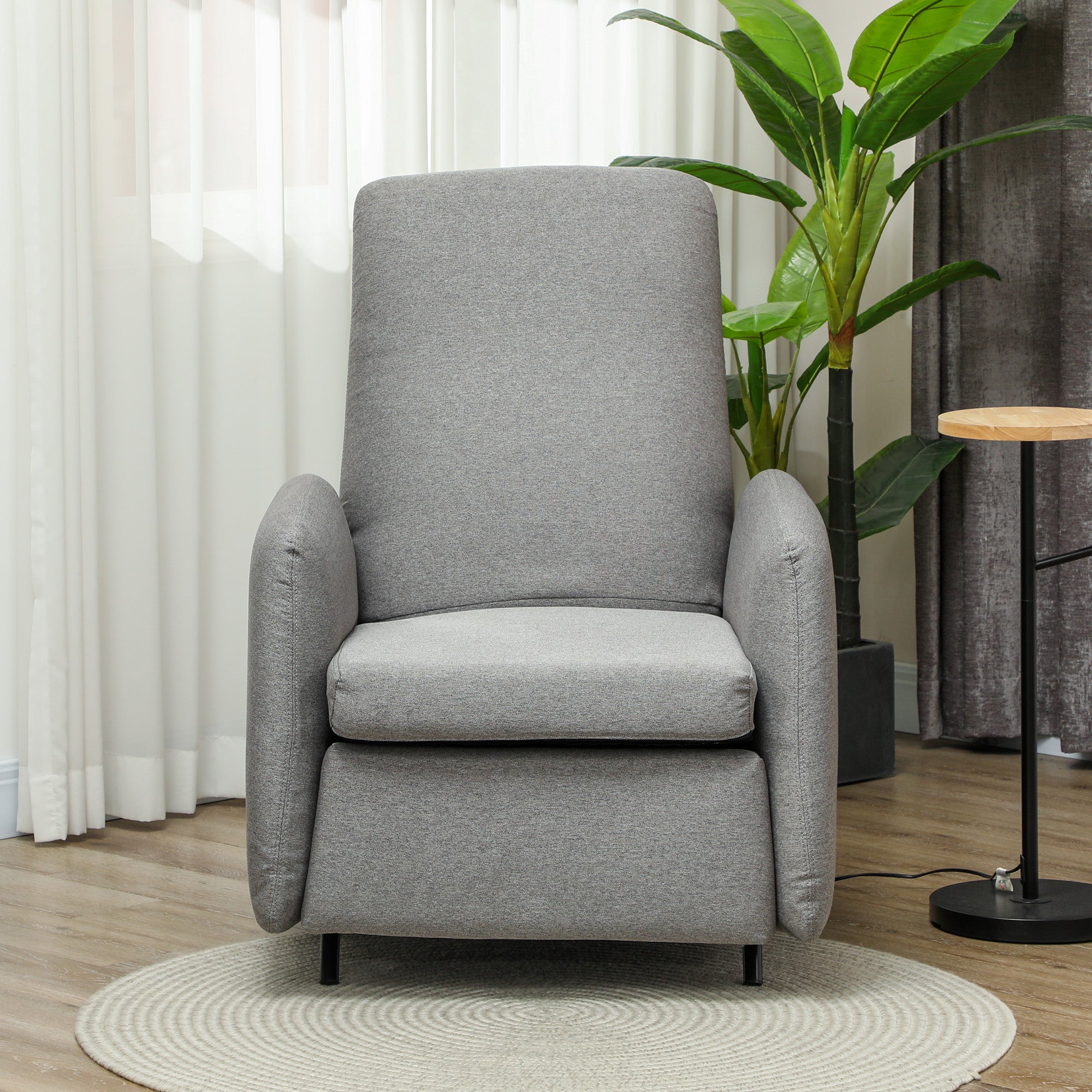 HOMCOM Push Back Recliner Armchair, Fabric High Back Reclining Chair with Adjustable Leg Rest and Pocket Spring Seat for Living Room, Bedroom, Home Office, Grey - North Peak Garden Furniture