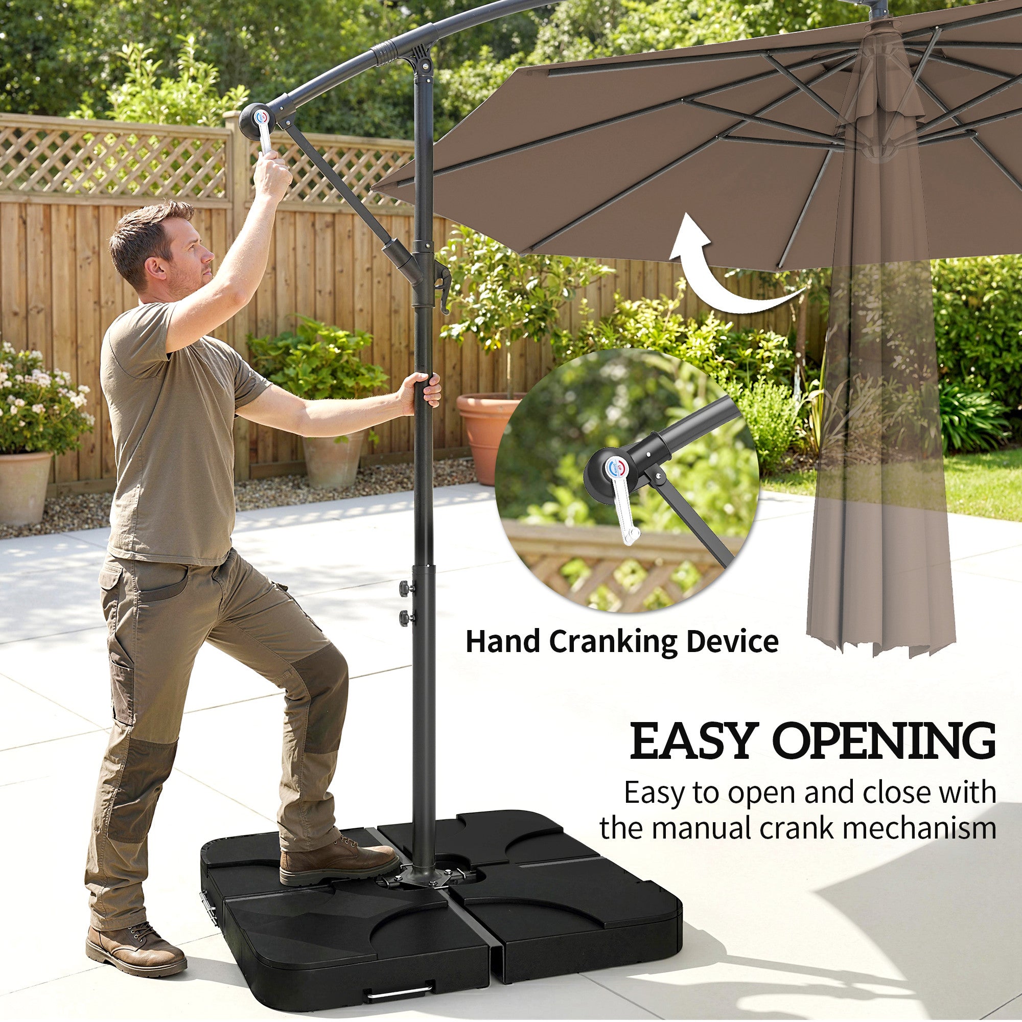 Outsunny 3m Overhanging Parasol, with Base, Weights and Cover - Coffee
