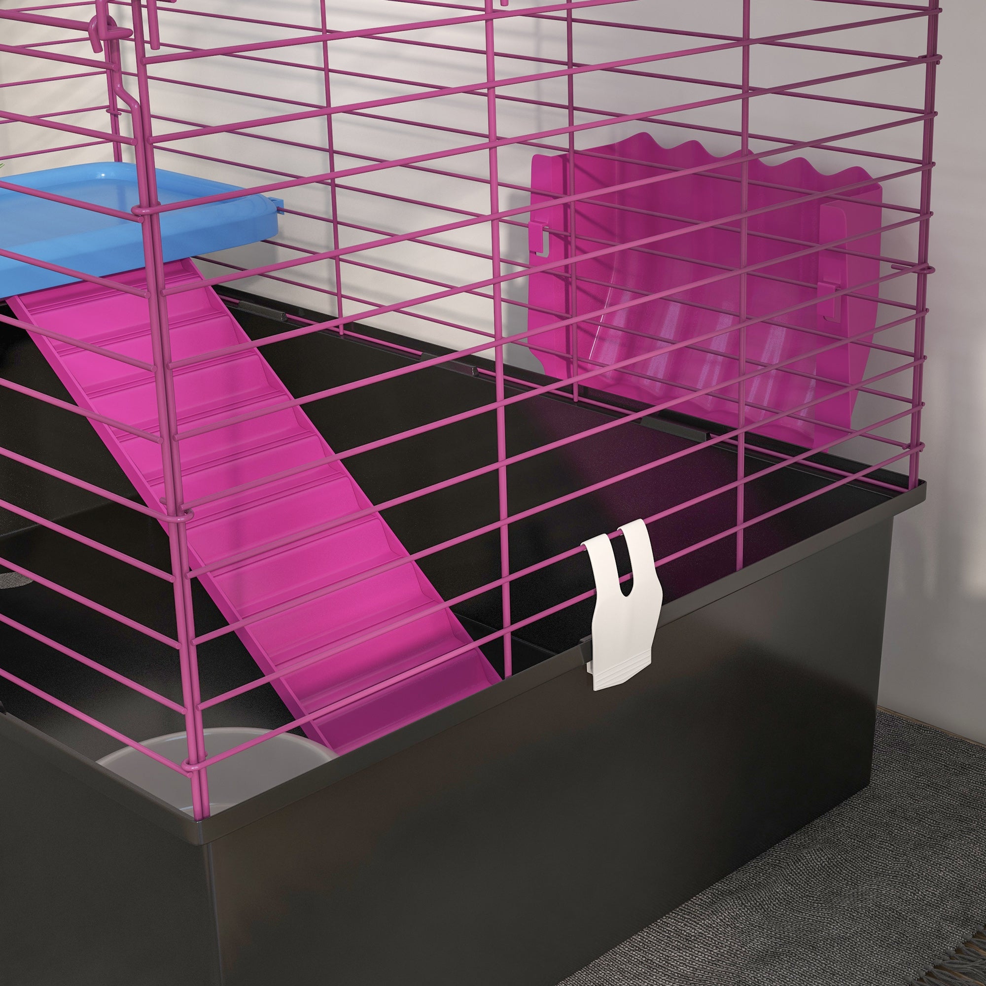 PawHut Chinchillas Small Rabbit Guinea Pig Small Animal Cage, Pet Playhouse, with Platform, Ramp, 71 x 46 x 47cm