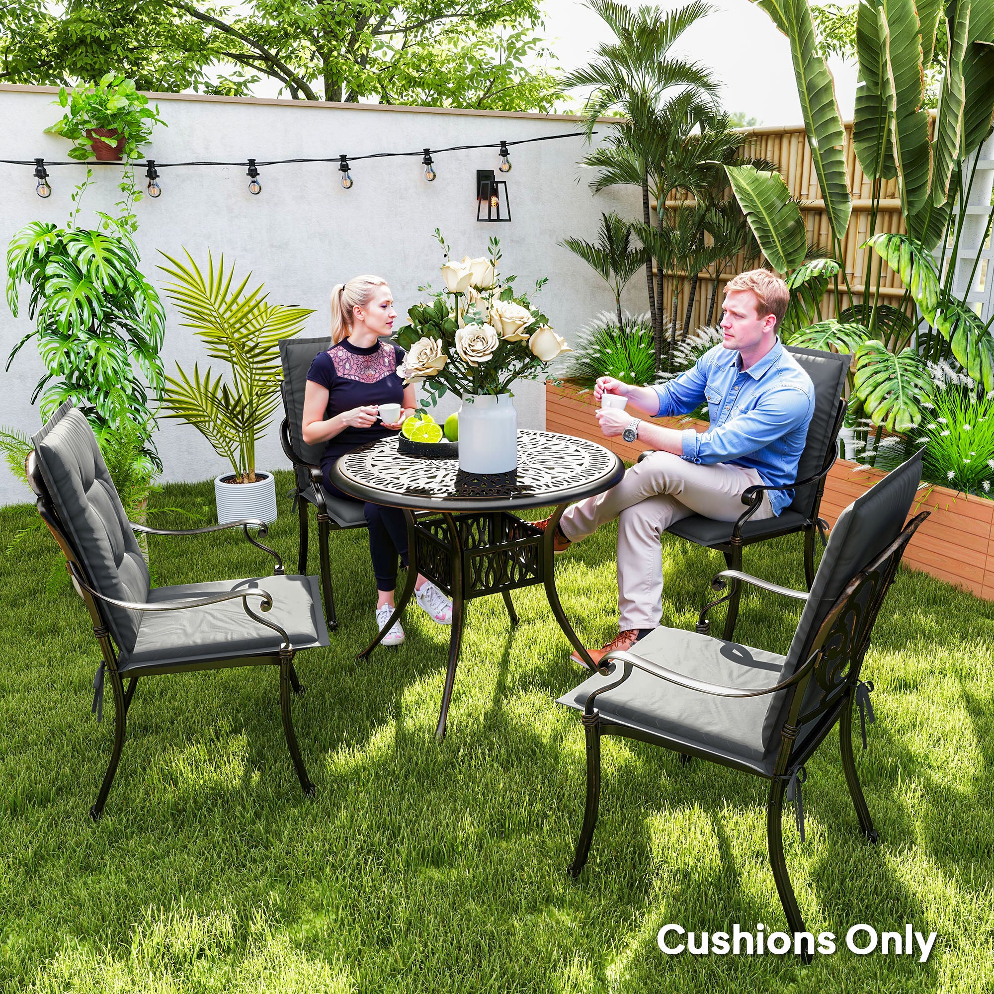 Outsunny Set of Four Padded Garden Seat Cushions - Light Grey - North Peak Garden Furniture