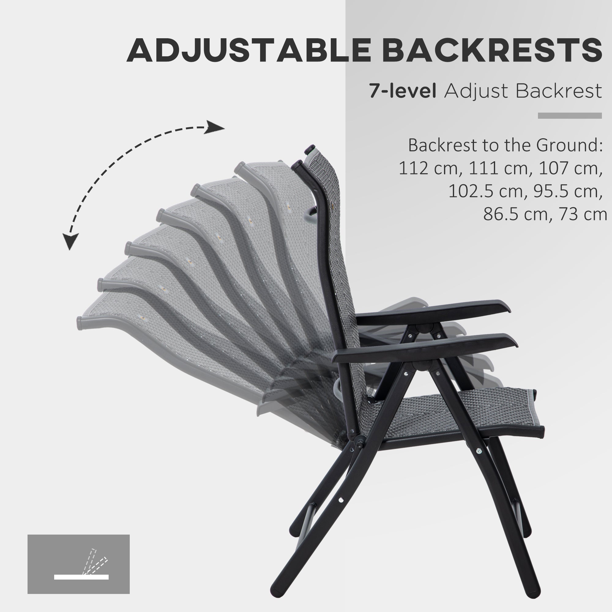 Outsunny Set of Two Folding Garden Chairs, with Seven-Position Adjustable Backs - Grey - North Peak Garden Furniture