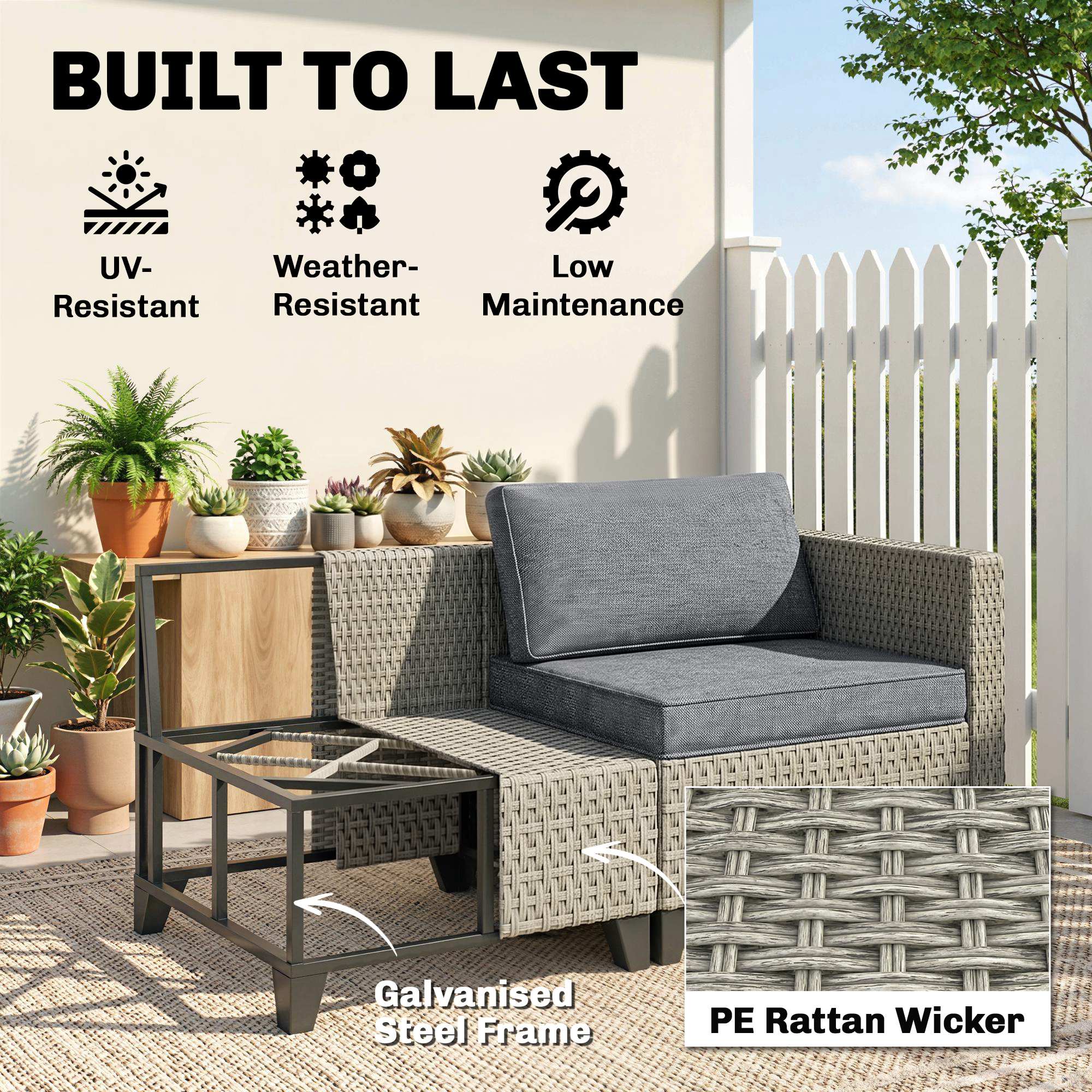 Outsunny 5-Piece Rattan Patio Furniture Set with Corner Sofa, Footstools, Coffee Table, for Poolside, Dark Grey