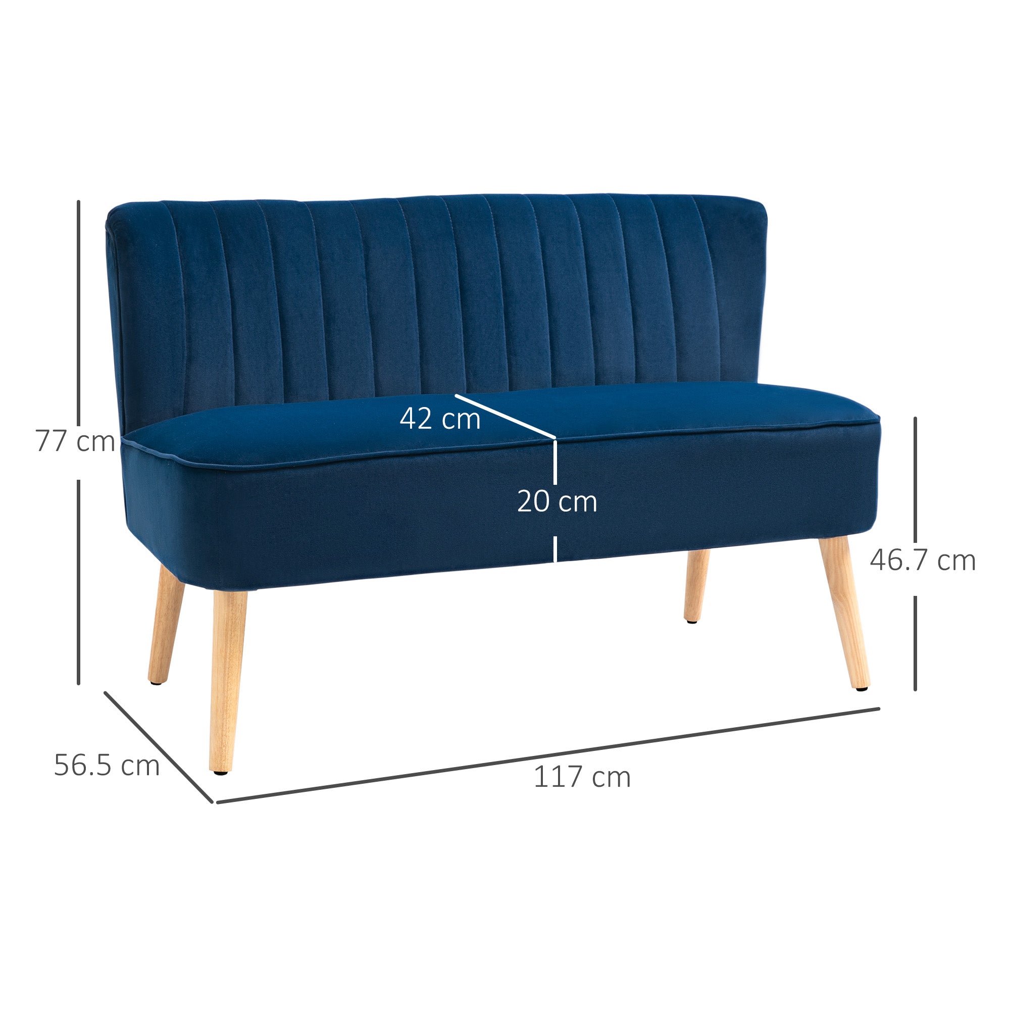 HOMCOM Modern Velvet Double Seat Sofa w/ Wood Frame Foam Padding High Back Soft Comfortable Compact Couch Blue - North Peak Garden Furniture