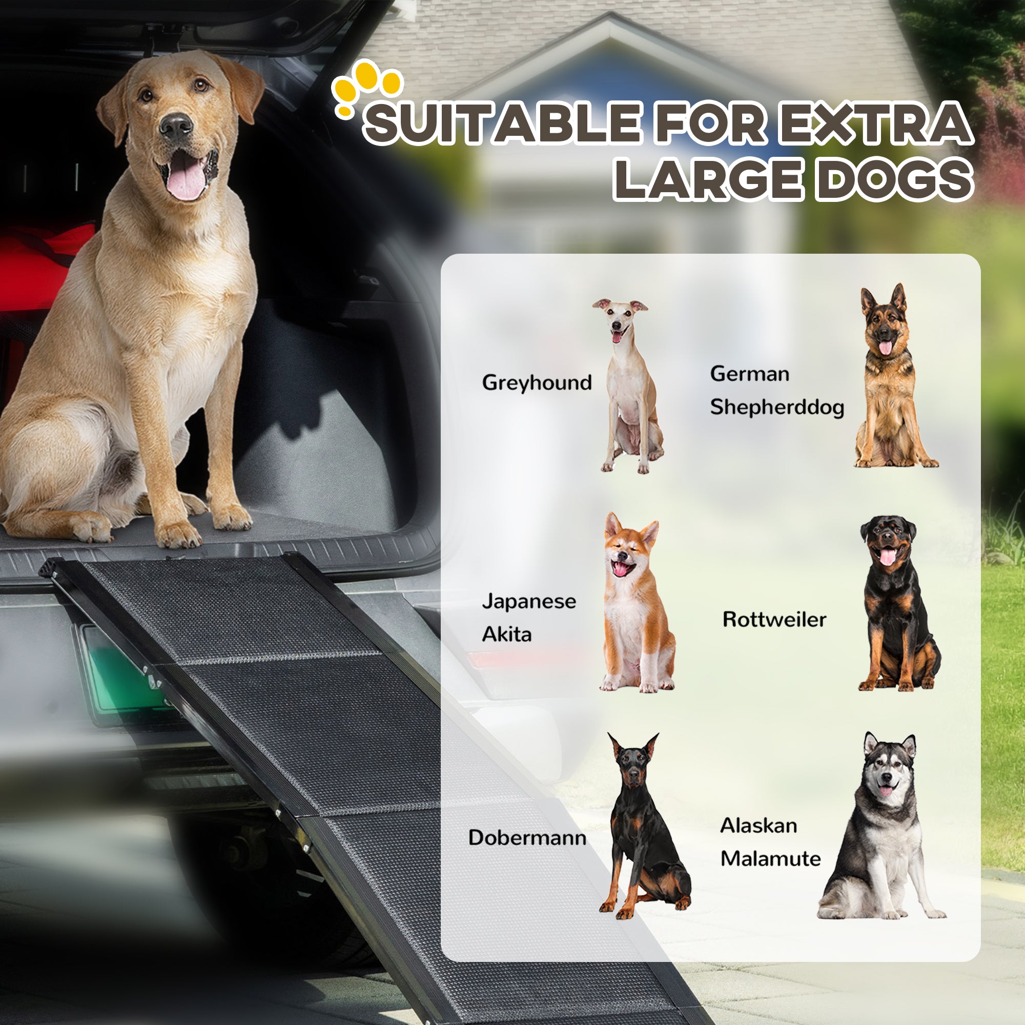PawHut Folding Dog Ramp for Car, Portable Pet Ramp, with Non-Slip Surface, Aluminium Alloy Frame, for XL Dogs - North Peak Garden Furniture