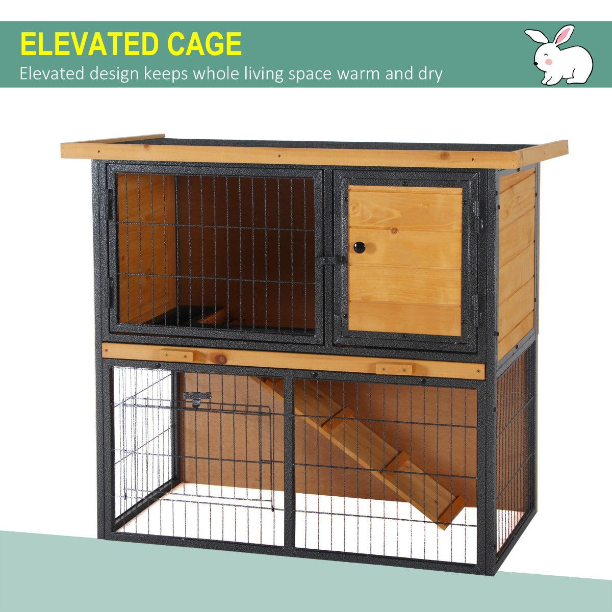 PawHut Wood-metal Guinea Pigs Hutches Elevated Pet House Outdoor 89.5 x 45 x 81cm - North Peak Garden Furniture