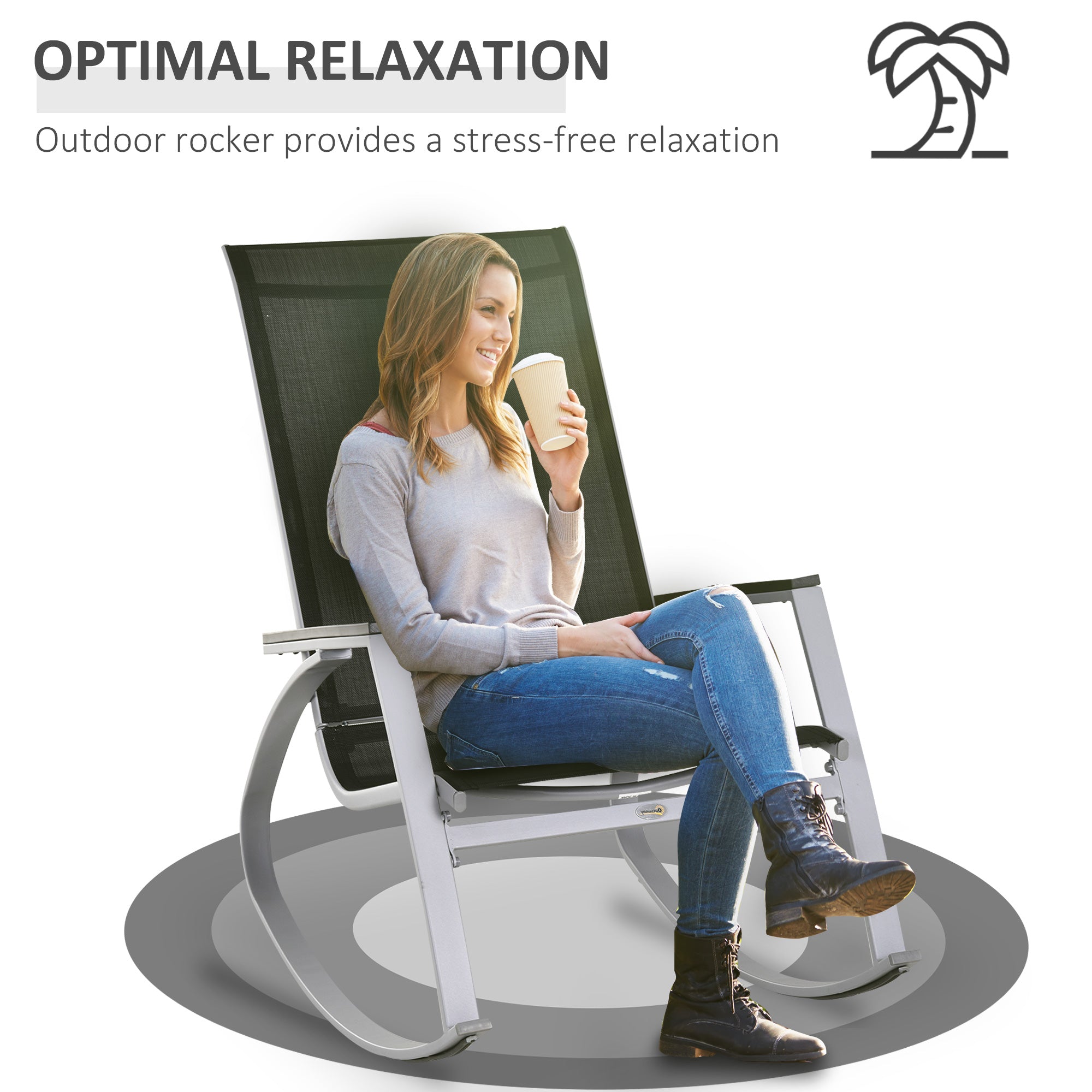 Outsunny Rocking Chair Sun Lounger Garden Seat Patio High Back Texteline Black - North Peak Garden Furniture