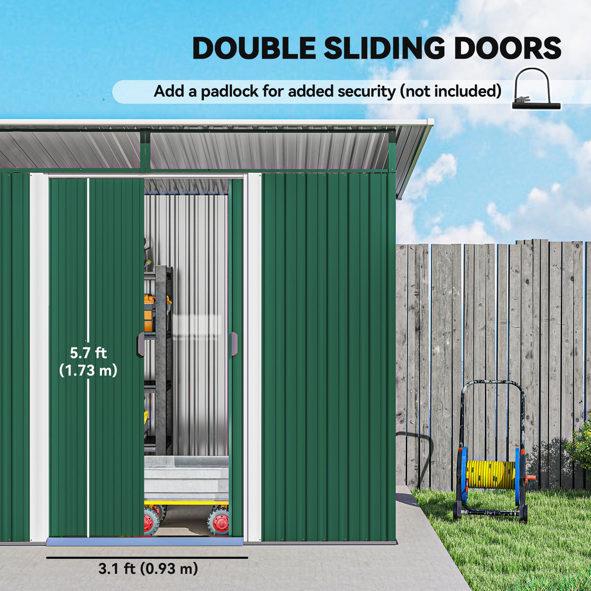 Outsunny Metal Garden Storage Shed, Tool Storage House with Double Sliding Doors and Lightsky Panels, 8.5 x 4ft