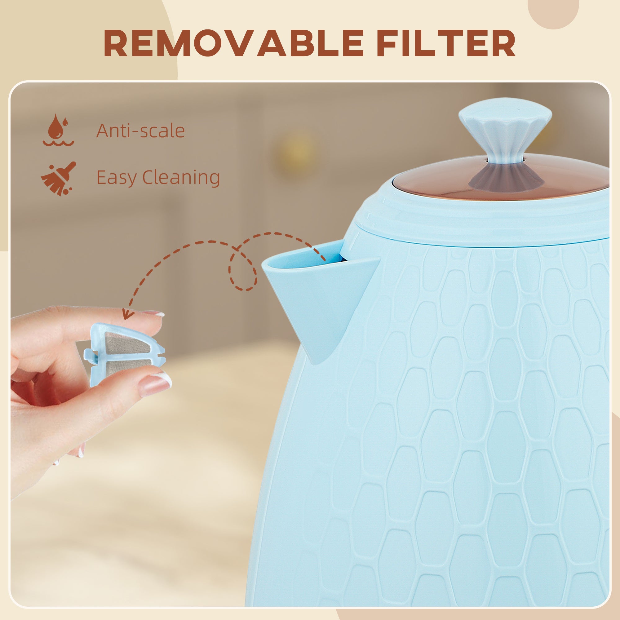HOMCOM 3kW Rapid Boil Honeycomb Kettle - Light Blue