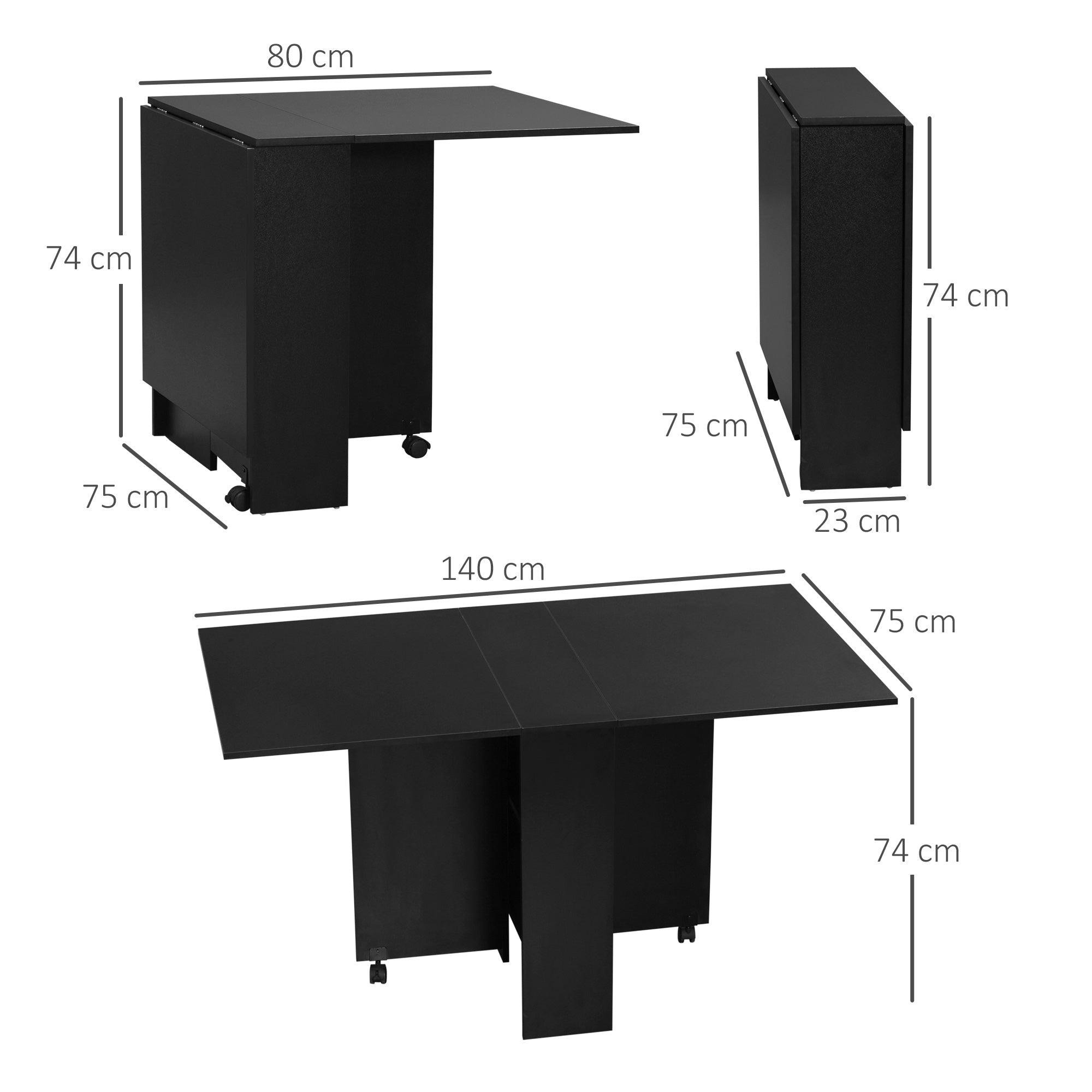 HOMCOM Foldable Dining Table, Extendable Drop Leaf Table with 2-tier Shelves, Small Dinner Table with Rolling Casters