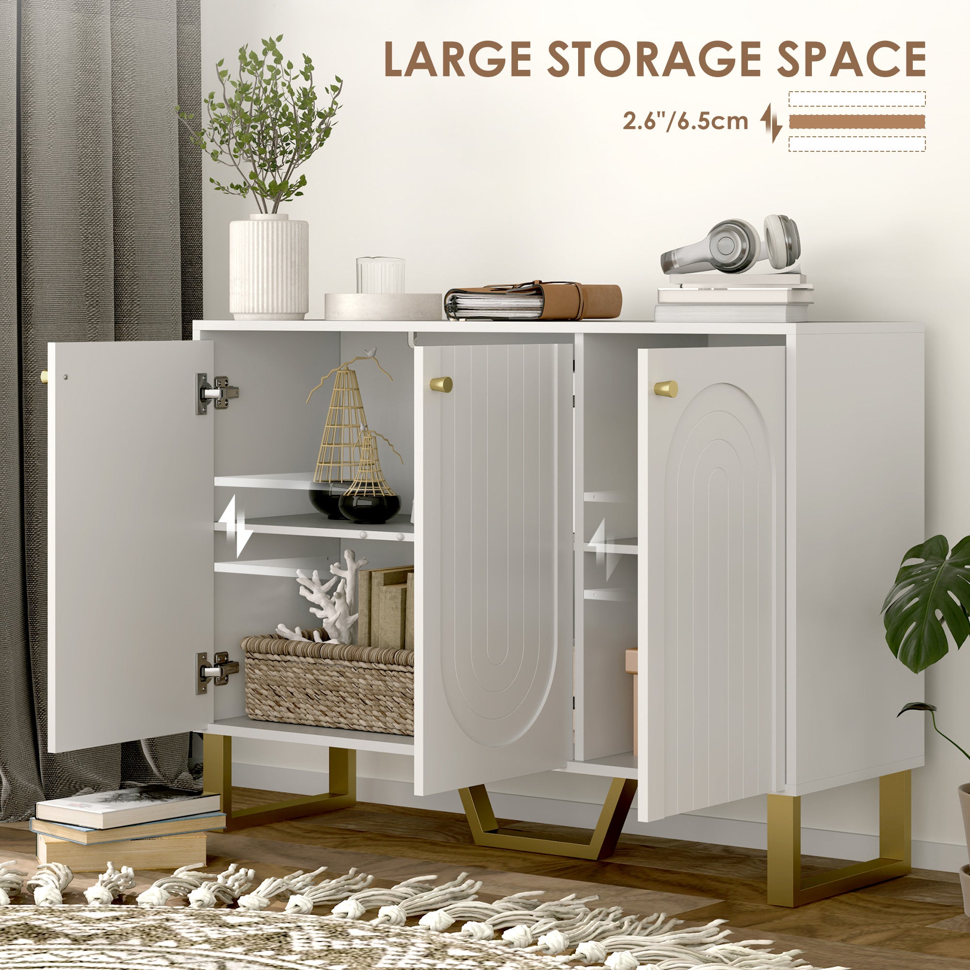 HOMCOM 3-Door Sideboard Storage Cabinet - White - North Peak Garden Furniture