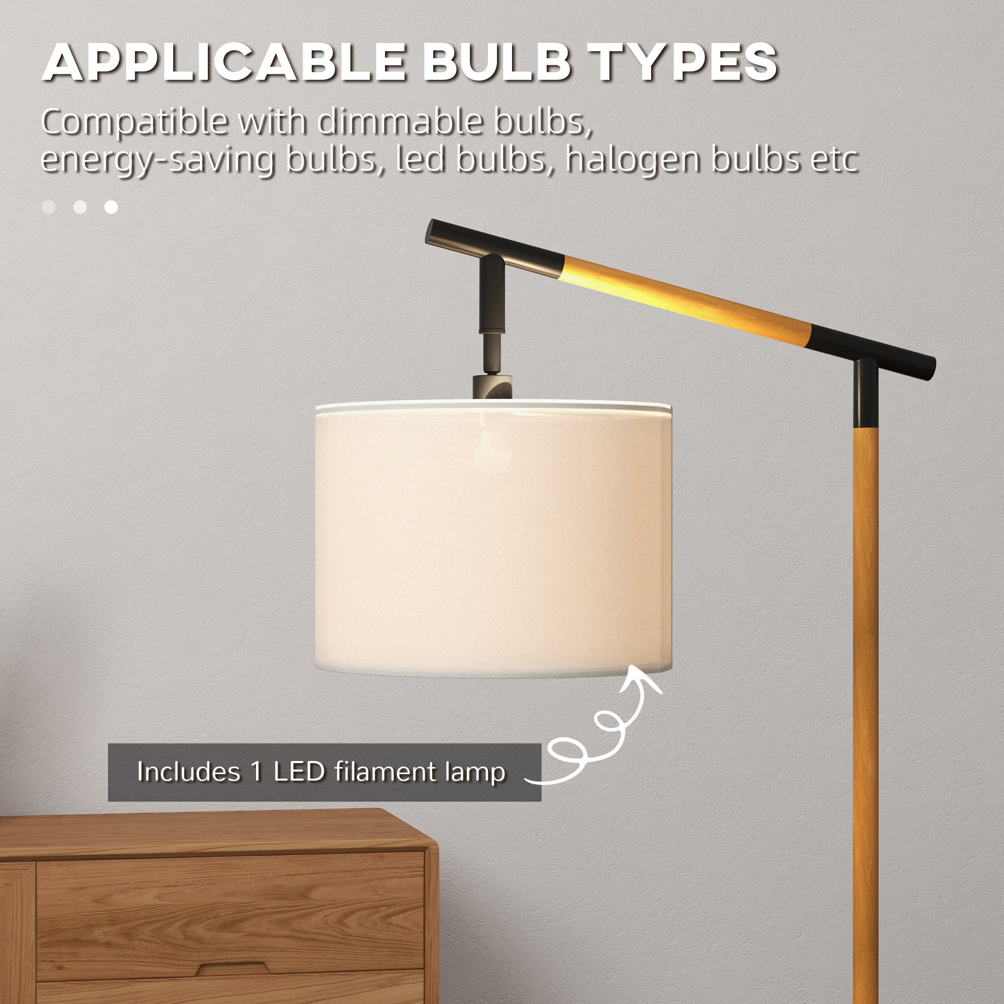 HOMCOM Metal Frame Floor Lamp with 350° Rotating Lampshade, for Living Room and Bedroom, LED Bulb Included, Brown - North Peak Garden Furniture