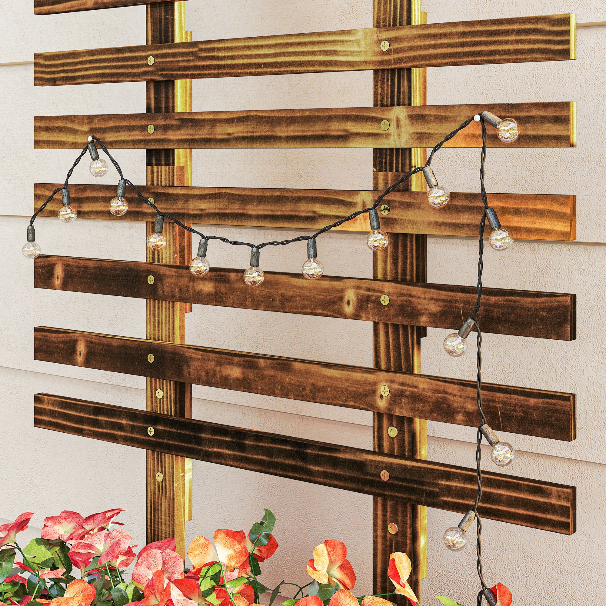 Outsunny Raised Garden Bed with Trellis, Outdoor Wooden Planter Box with Metal Corners and Wheels, Raised Bed for Garden