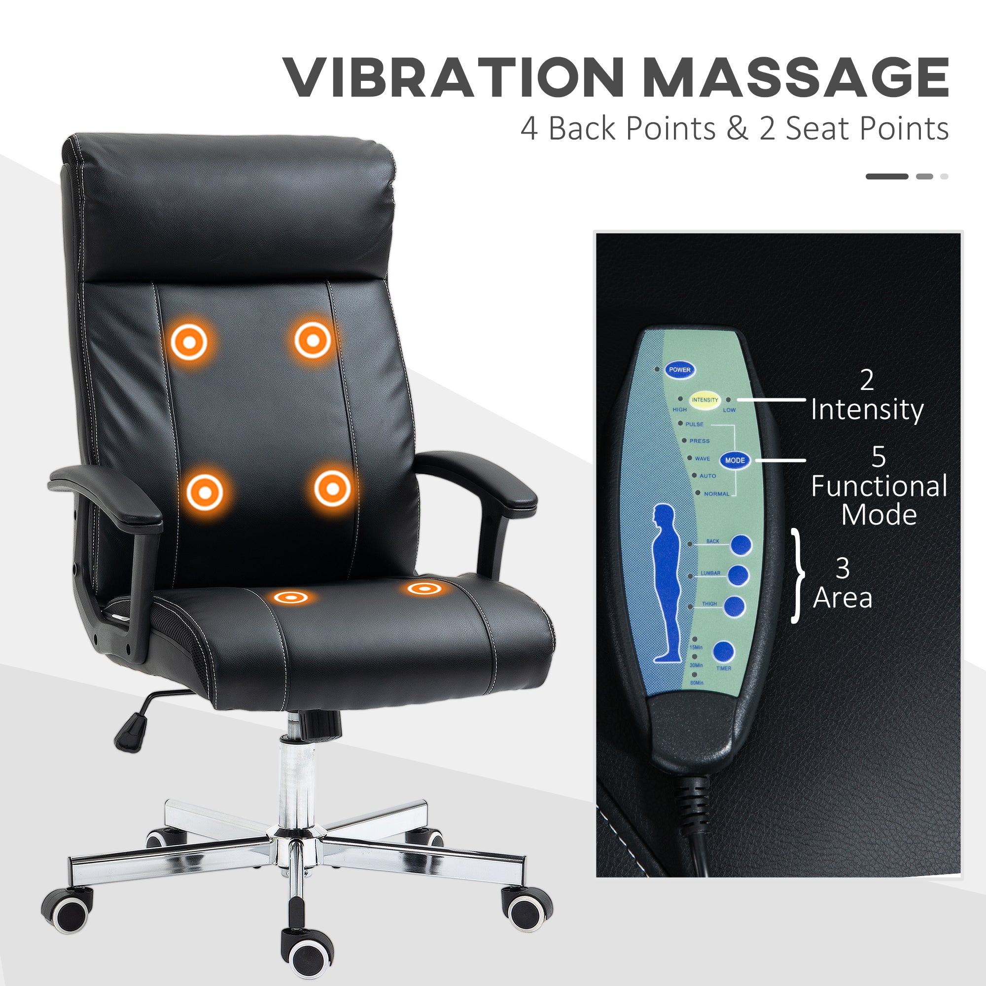Vinsetto High-Back Vibration Massage Office Chair, Computer Chair with Tilt Function, Remote Control and Adjustable Height, Black - North Peak Garden Furniture
