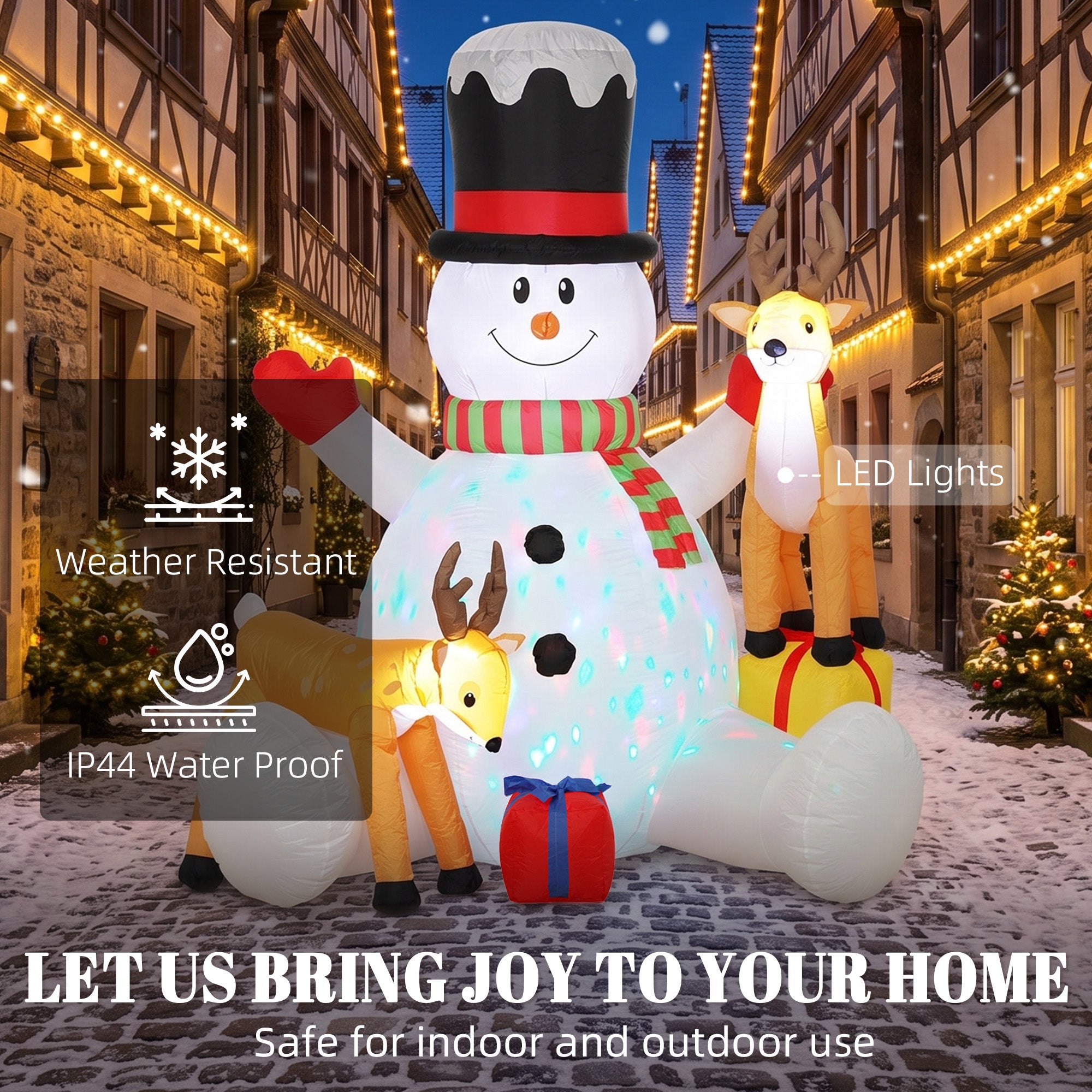 Outsunny 7ft Giant Christmas Inflatable Snowman with 2 Reindeer, Outdoor Blow Up Christmas Decoration with LEDs, Bag