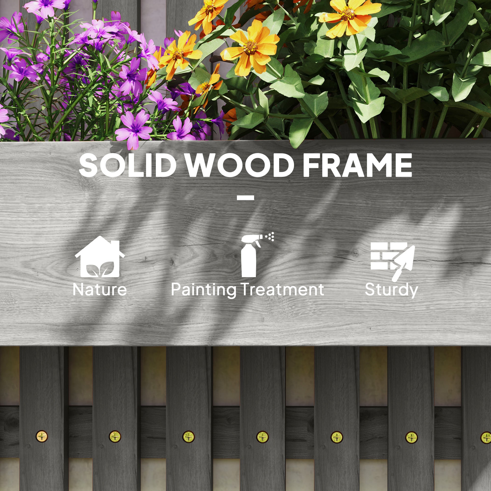 Outsunny Wall-mounted Wooden Garden Planters with Trellis, Drainage Holes and 3 Planter Boxes for Patio, Grey - North Peak Garden Furniture
