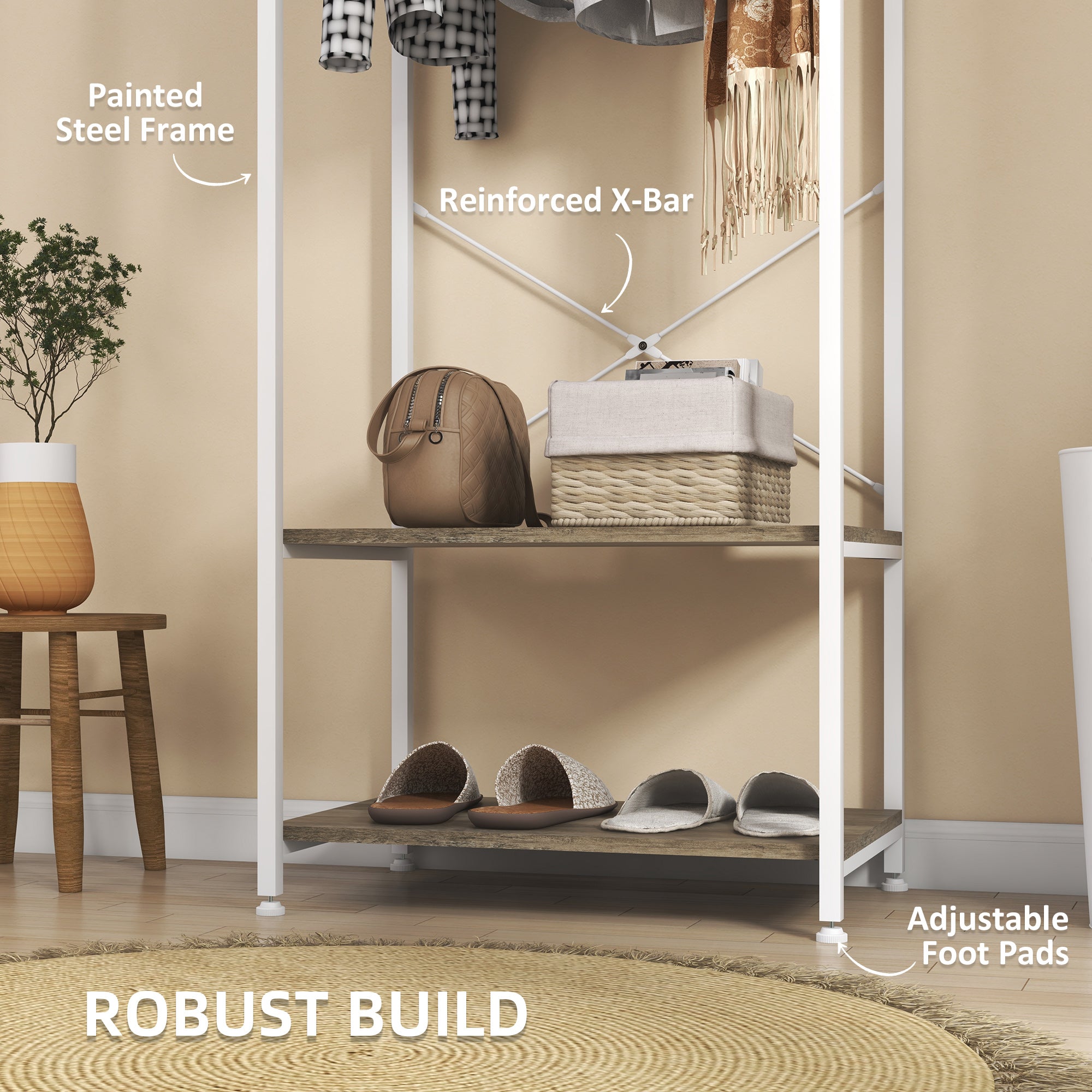 HOMCOM Hallway Coat Rack and Shoe Bench Tree - Grey - North Peak Garden Furniture