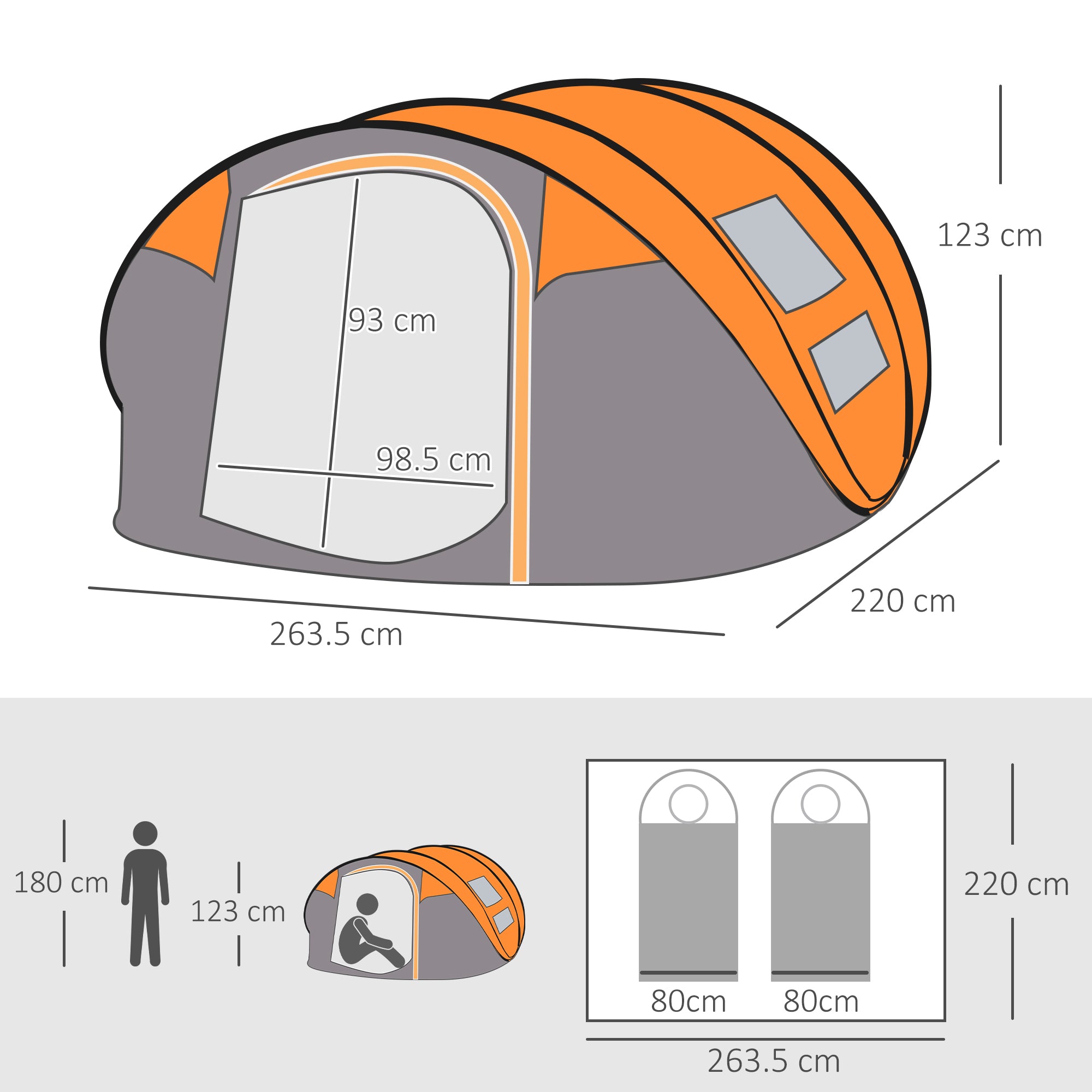 Outsunny 4-5 Person Pop-up Camping Tent Waterproof Family Tent w/ 2 Mesh Windows & PVC Windows Portable Carry Bag for Outdoor Trip, Orange - North Peak Garden Furniture