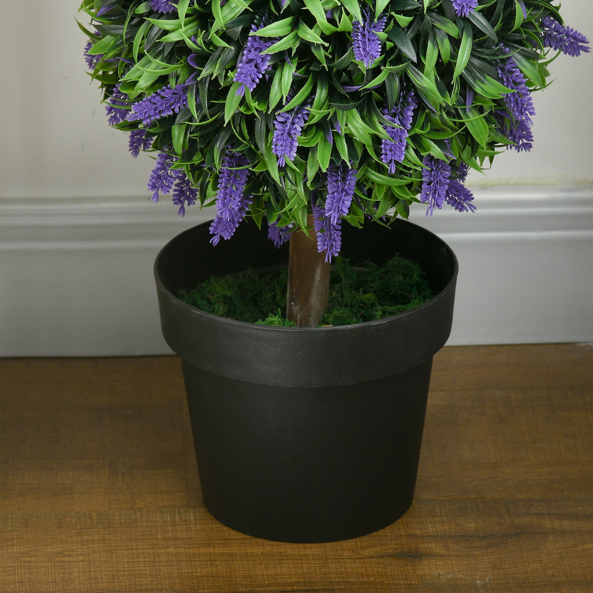 HOMCOM Set of 2 Artificial Plants, Lavender Flowers Ball Trees with Pot, for Home Indoor Outdoor Decor, 110cm - North Peak Garden Furniture