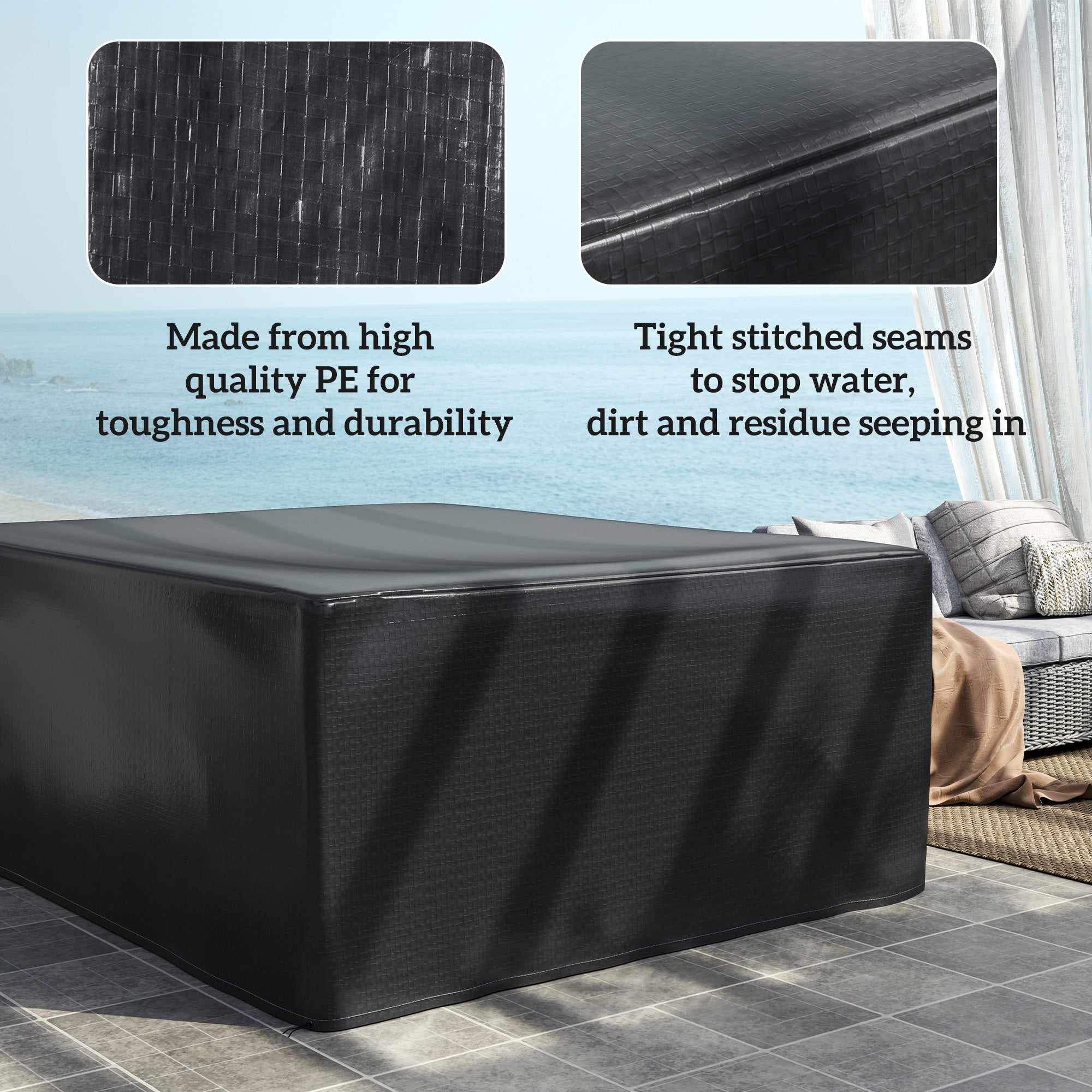 Outsunny Garden Furniture Cover, Waterproof Anti-UV Large Protective Patio Set Covers, 235 x 190 x 90cm, Black - North Peak Garden Furniture