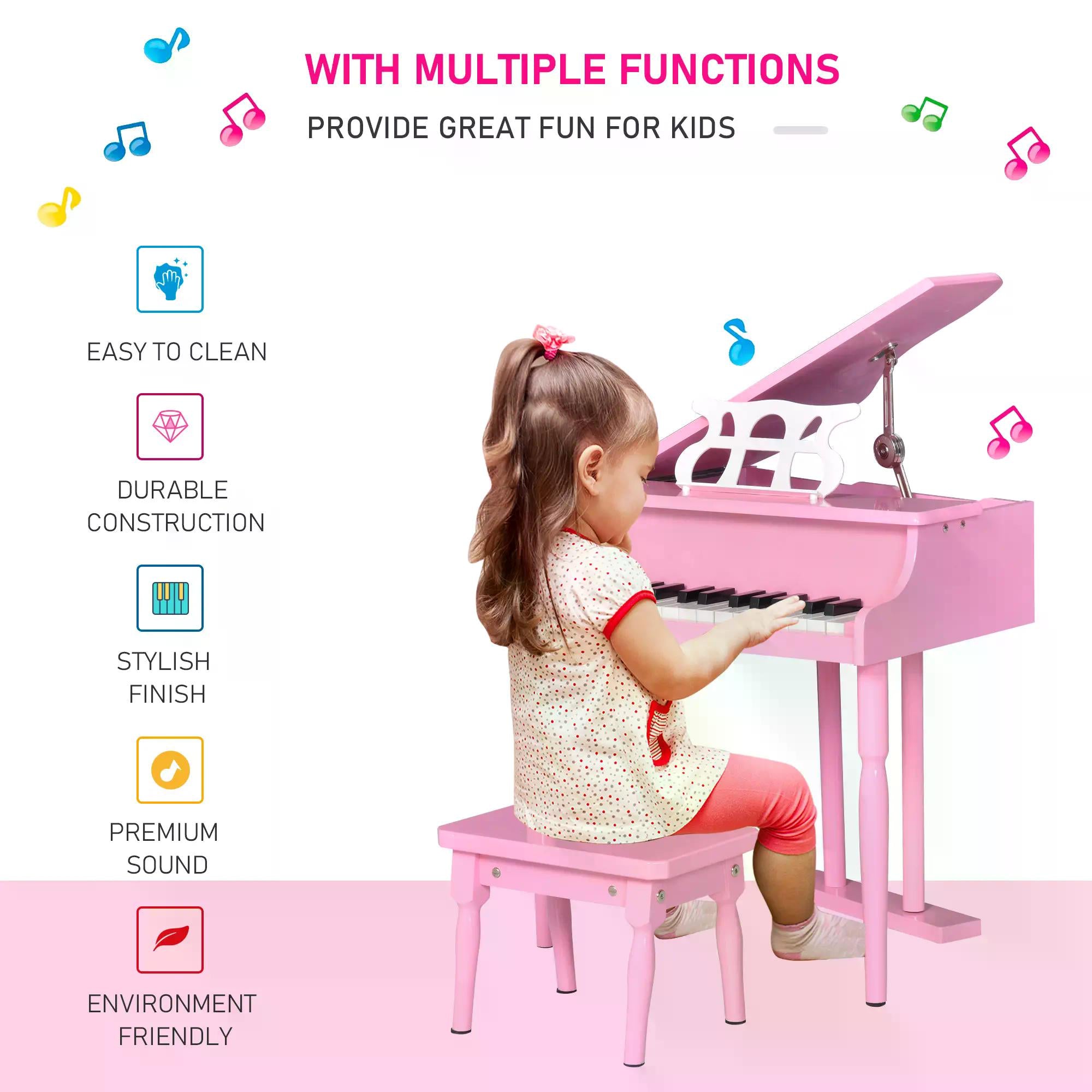 HOMCOM 30 Keys Mini Kids Piano for Child with Music Stand and Bench Best Gifts Toy