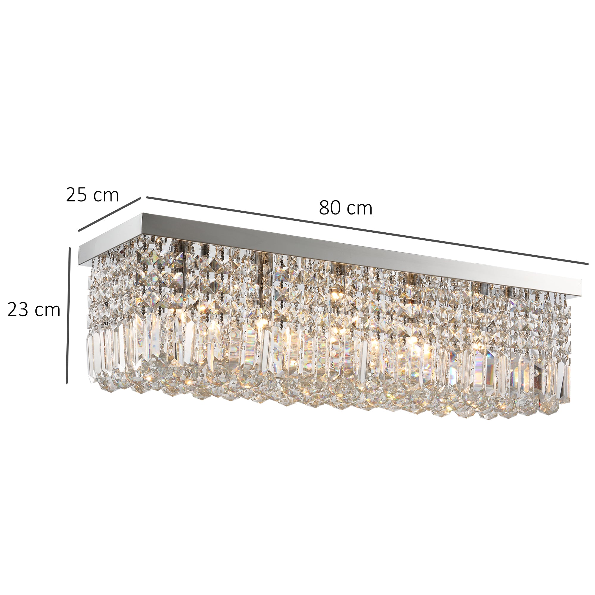 HOMCOM Modern Crystal Ceiling Light Square Crystal Chandelier for Living Room, Dining Room, Hall, E14 Base, Silver, 80 x 25 x 23cm