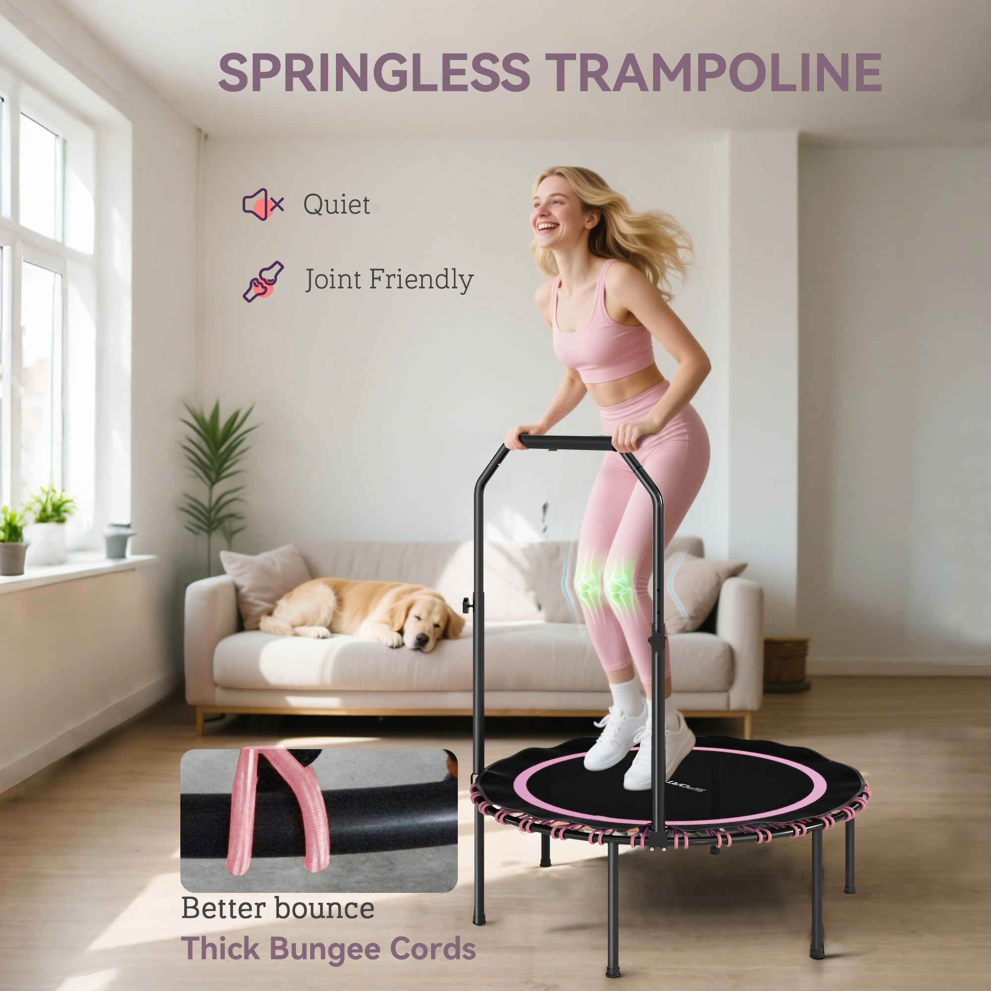SPORTNOW 40" Foldable Fitness Trampoline Rebounder with Handle, Pink