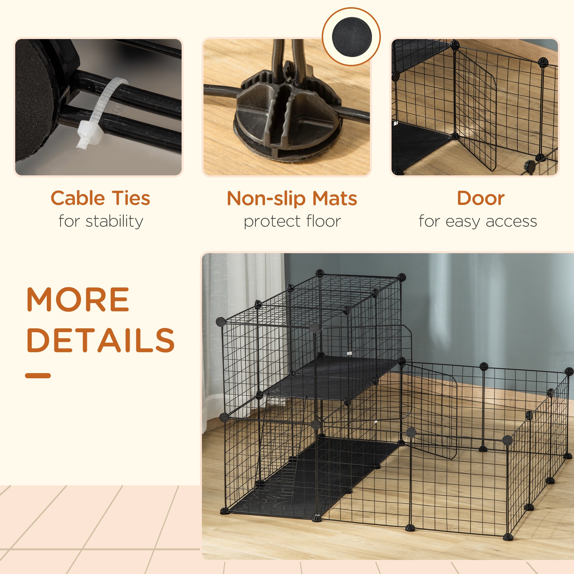 PawHut Pet Playpen w/ Door Customisable Fence for Guinea Pigs Chinchillas Hedgehogs - Black - North Peak Garden Furniture