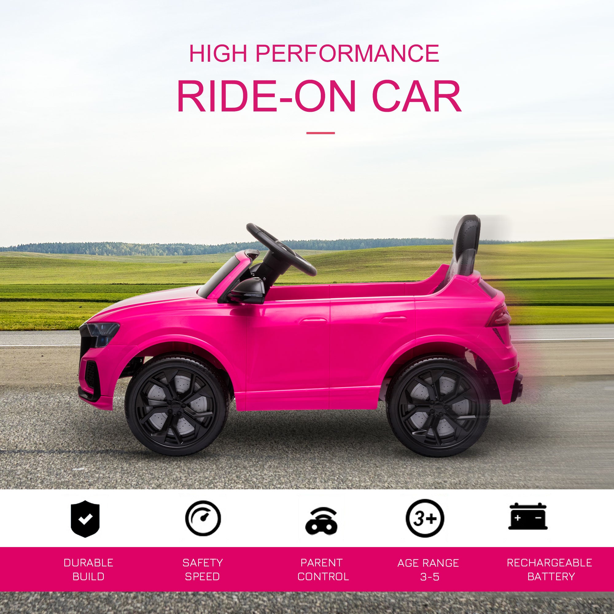 HOMCOM Audi RS Q8 6V Kids Electric Ride On Car Toy w/ Remote USB MP3 Bluetooth Pink - North Peak Garden Furniture