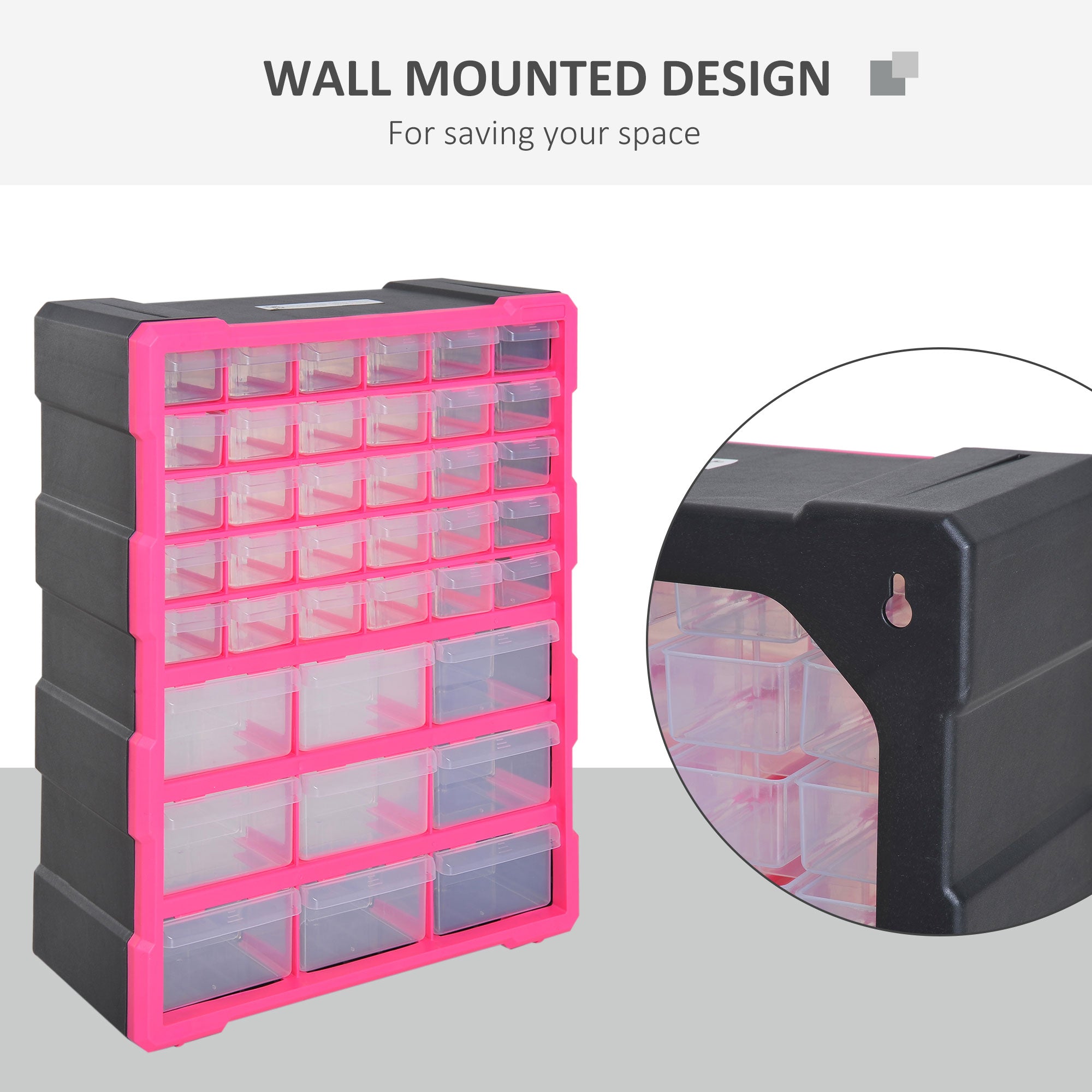 DURHAND Organiser Cabinet: 39 Drawer Plastic Storage Unit for Small Parts, Rose Red