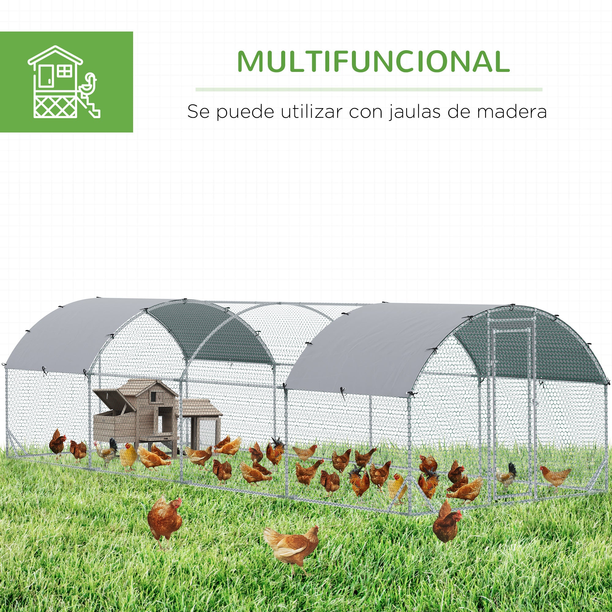 PawHut Walk In Chicken Run Galvanised Chicken Coop Hen Poultry House Cage Pet Playpen Garden with Water-Resist Covers