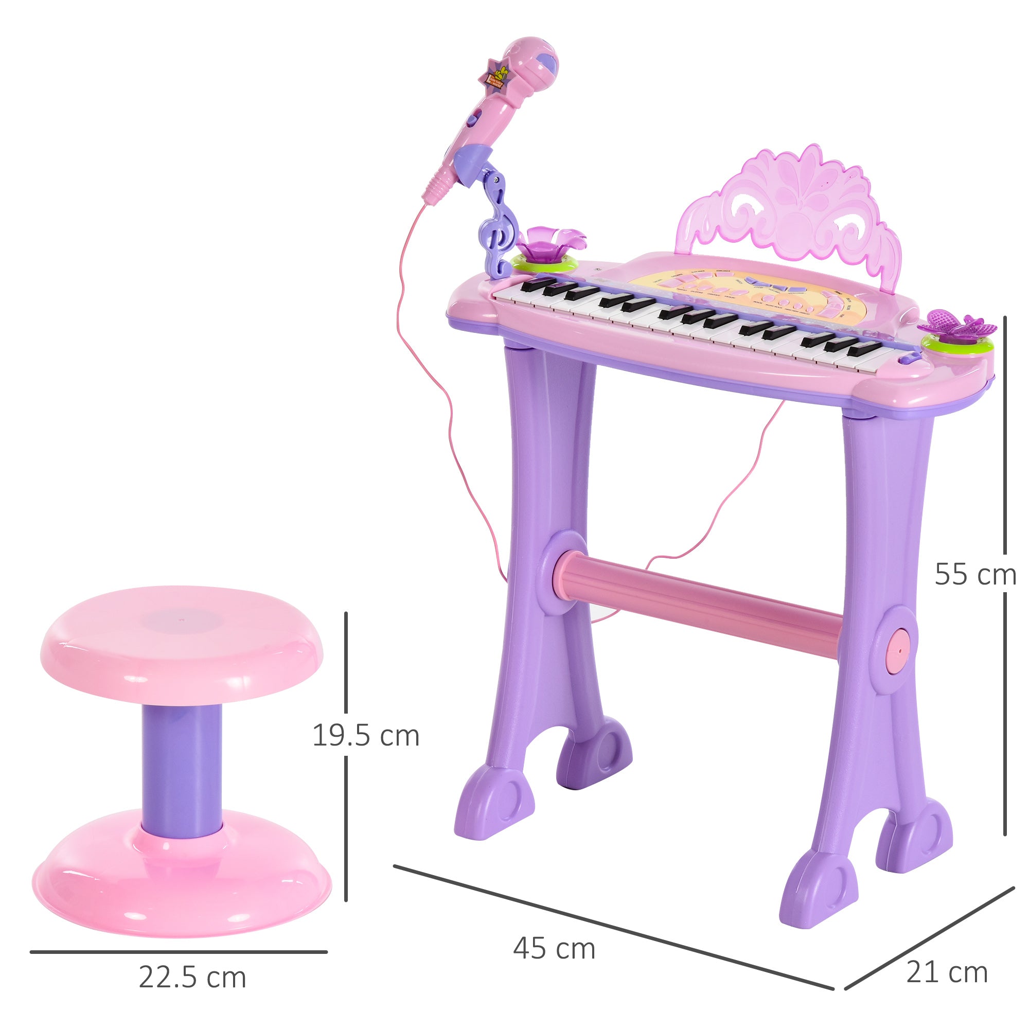 HOMCOM 32 Keys Kids Mini Electronic Keyboard Musical Instrument Educational Game Toy Children Grand Piano Stool Micropho - North Peak Garden Furniture