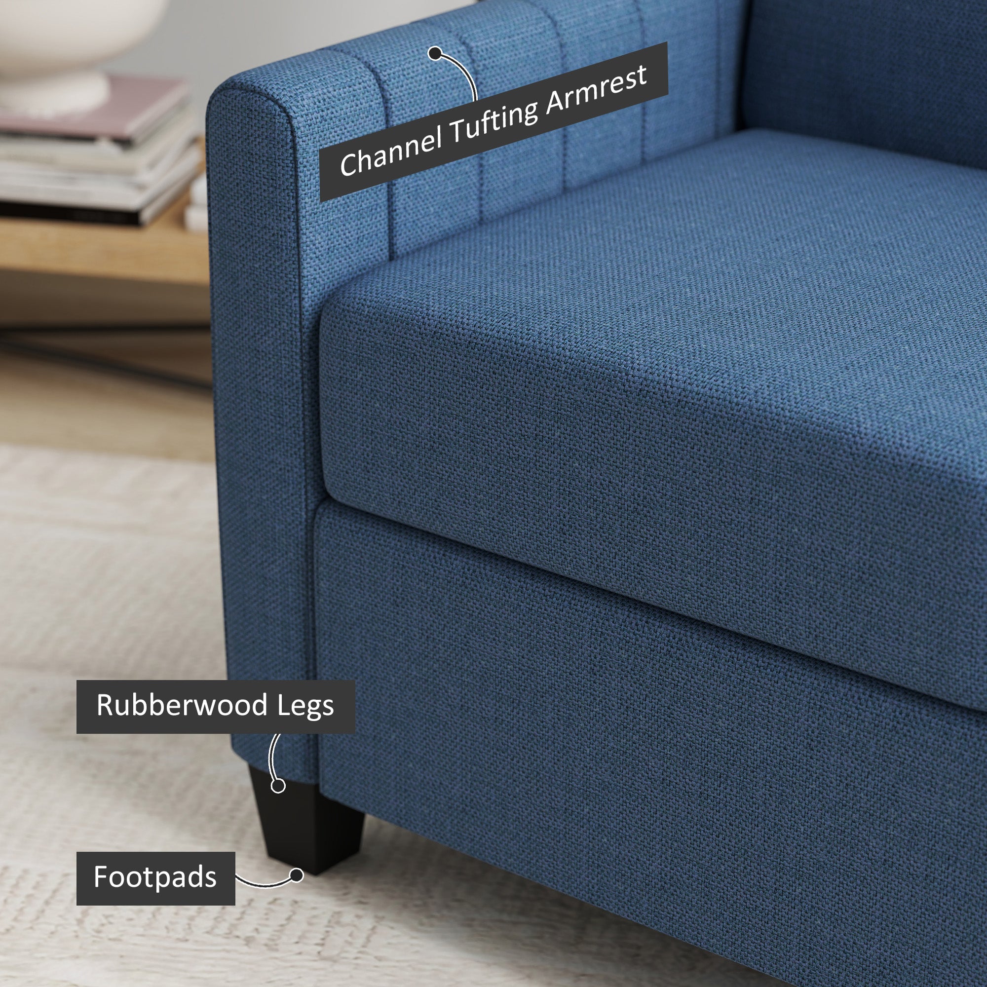 HOMCOM Modern Boxy Linen-Look Two-Seater Sofa - Blue - North Peak Garden Furniture