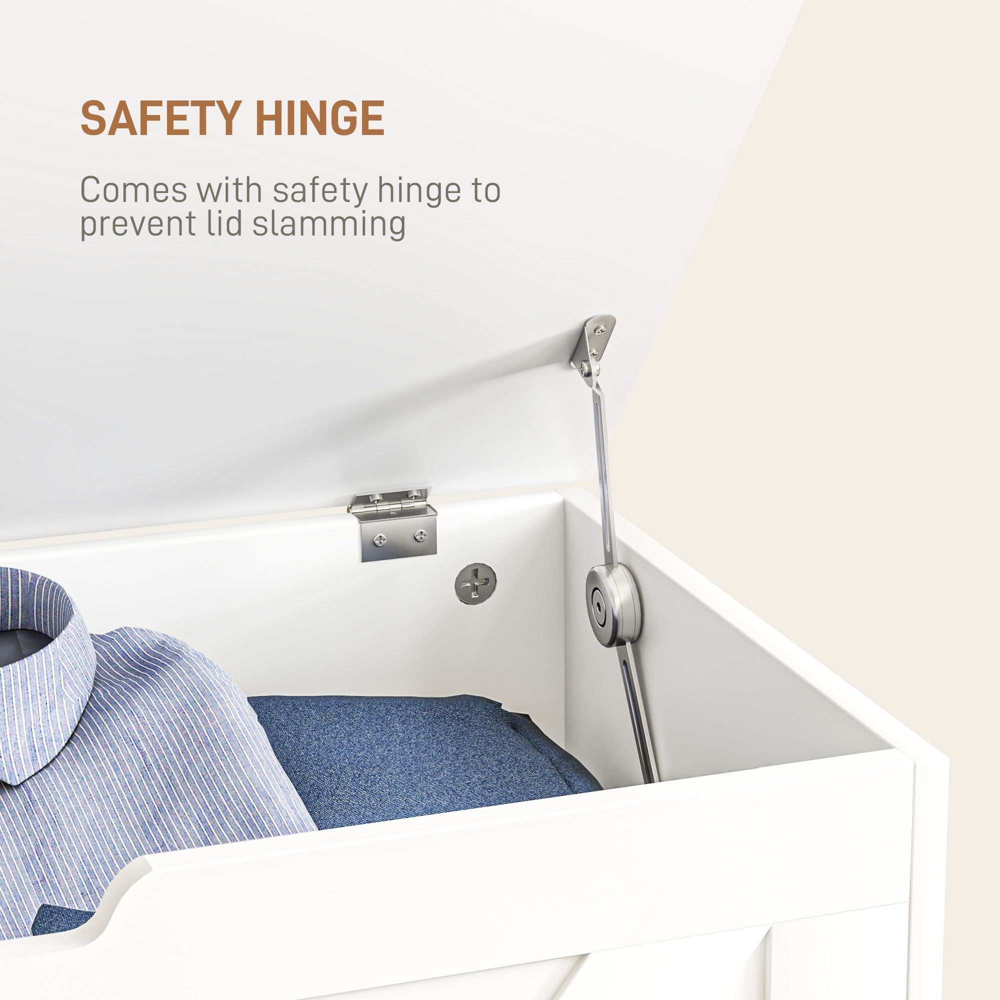 HOMCOM 100L Home Storage Box, with Safety Hinges - White Wood-Effect - North Peak Garden Furniture