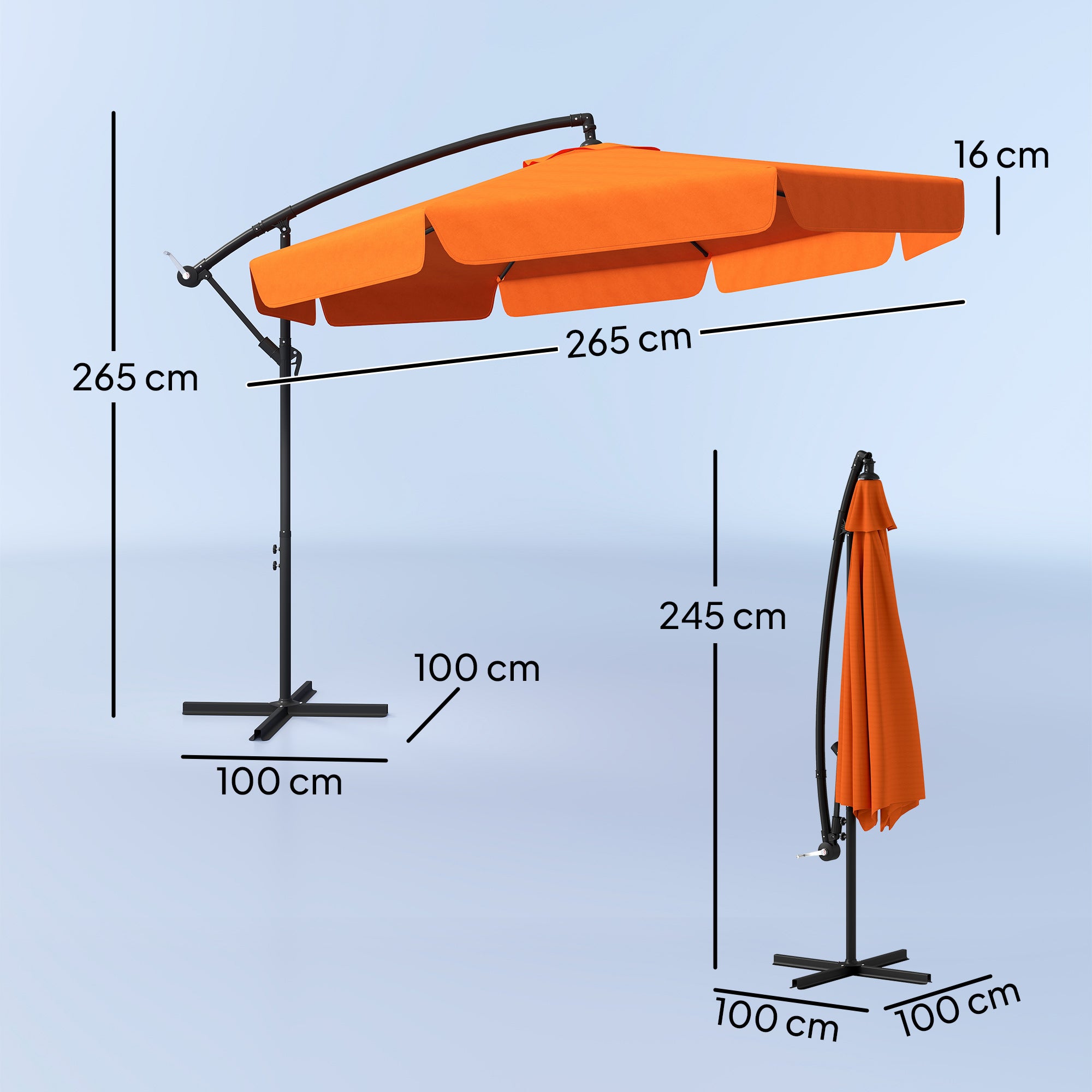 Outsunny 2.7m Garden Cantilever Banana Parasol - Orange - North Peak Garden Furniture