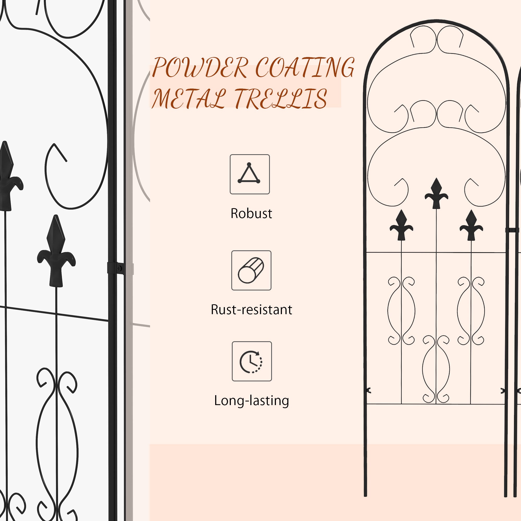 Outsunny Metal Trellis Set of 2, Garden Trellis for Climbing Plants Support Frames, Scrolls Design