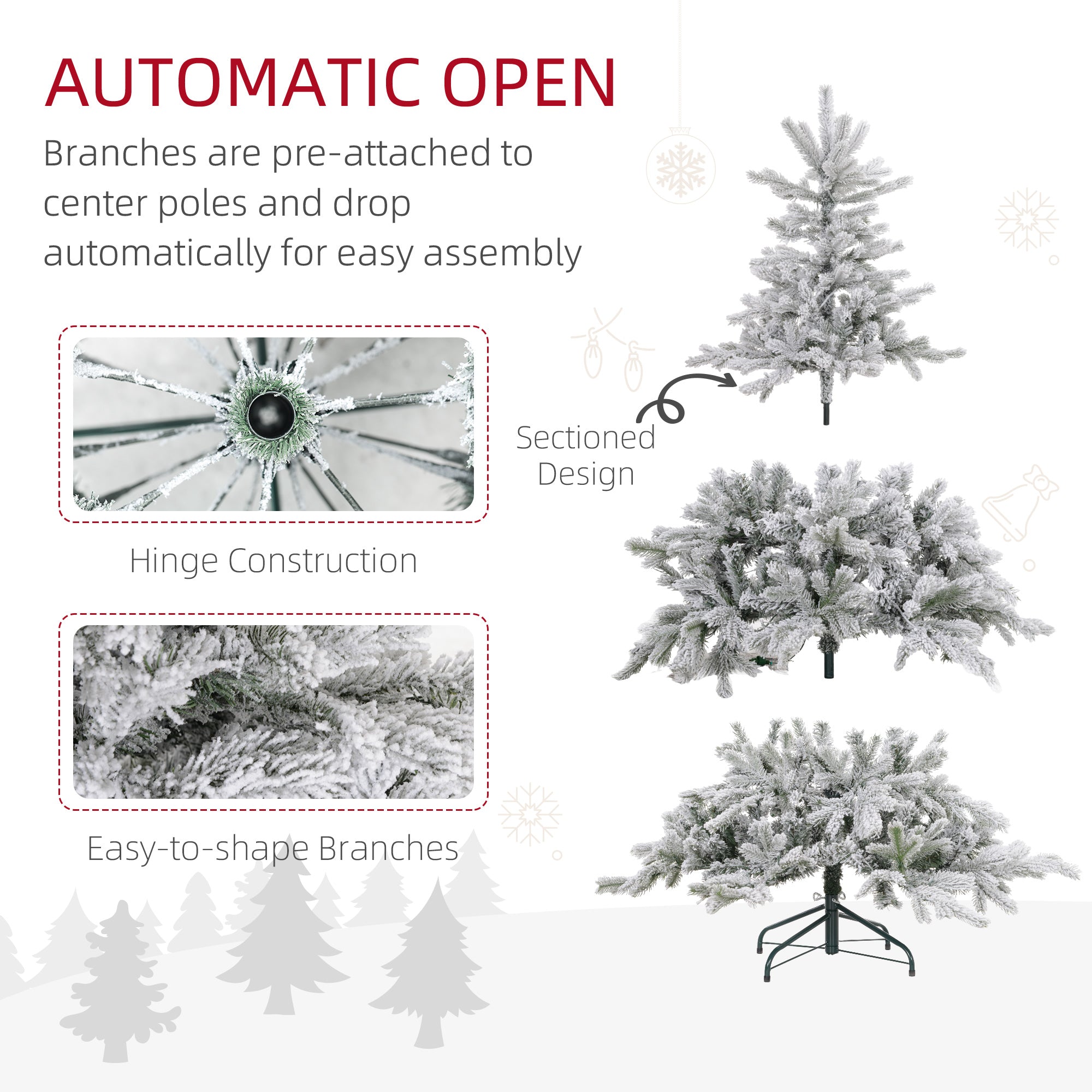 HOMCOM 5ft Bushy Snow-Flocked Artificial Christmas Tree, with LED Lights - North Peak Garden Furniture