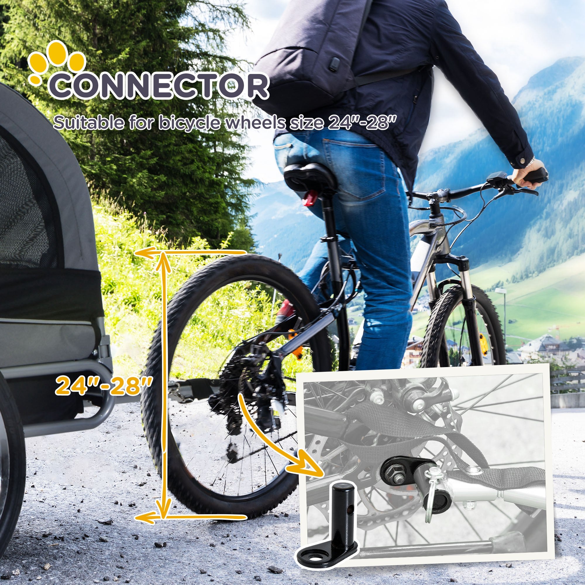 PawHut Steel Dog Bike Trailer Pet Cart Carrier for Bicycle Kit Water Resistant with Hitch Coupler Travel Grey and Black - North Peak Garden Furniture