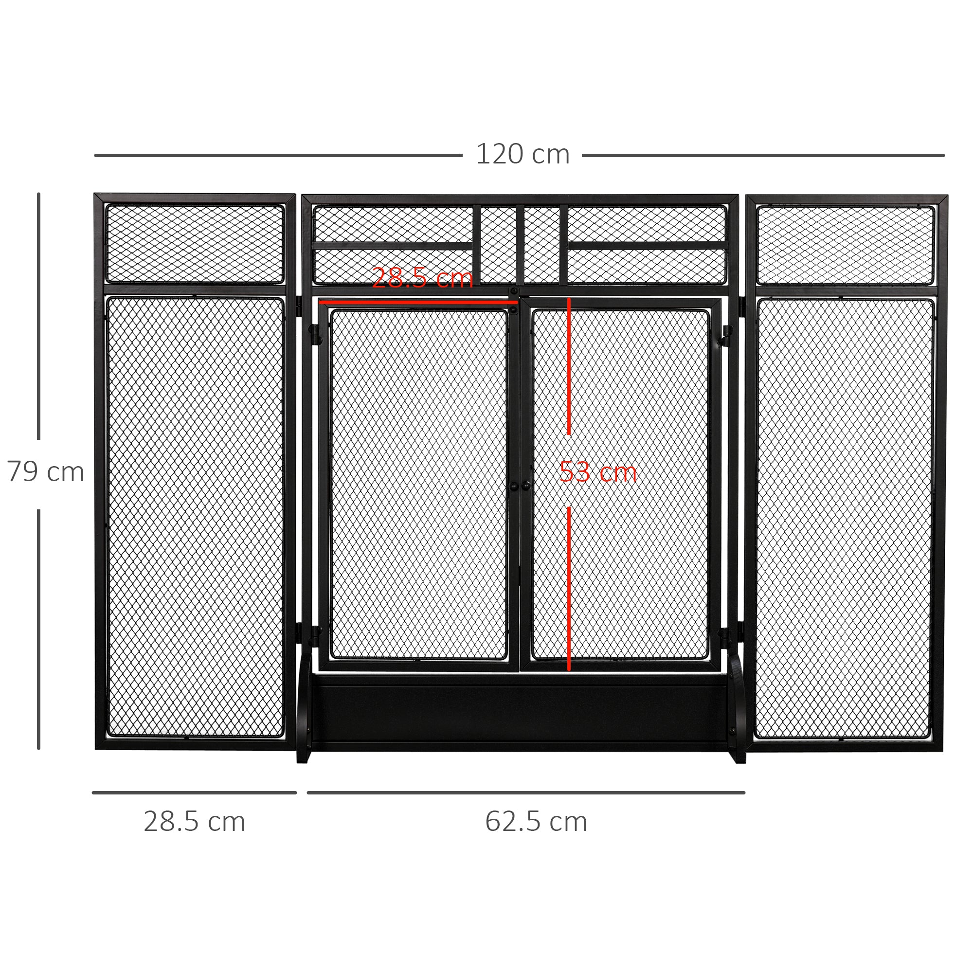 HOMCOM 3-Panel Folding Fireplace Screen with Door, Freestanding Spark Guard, Metal Mesh Fireguard, Black - North Peak Garden Furniture