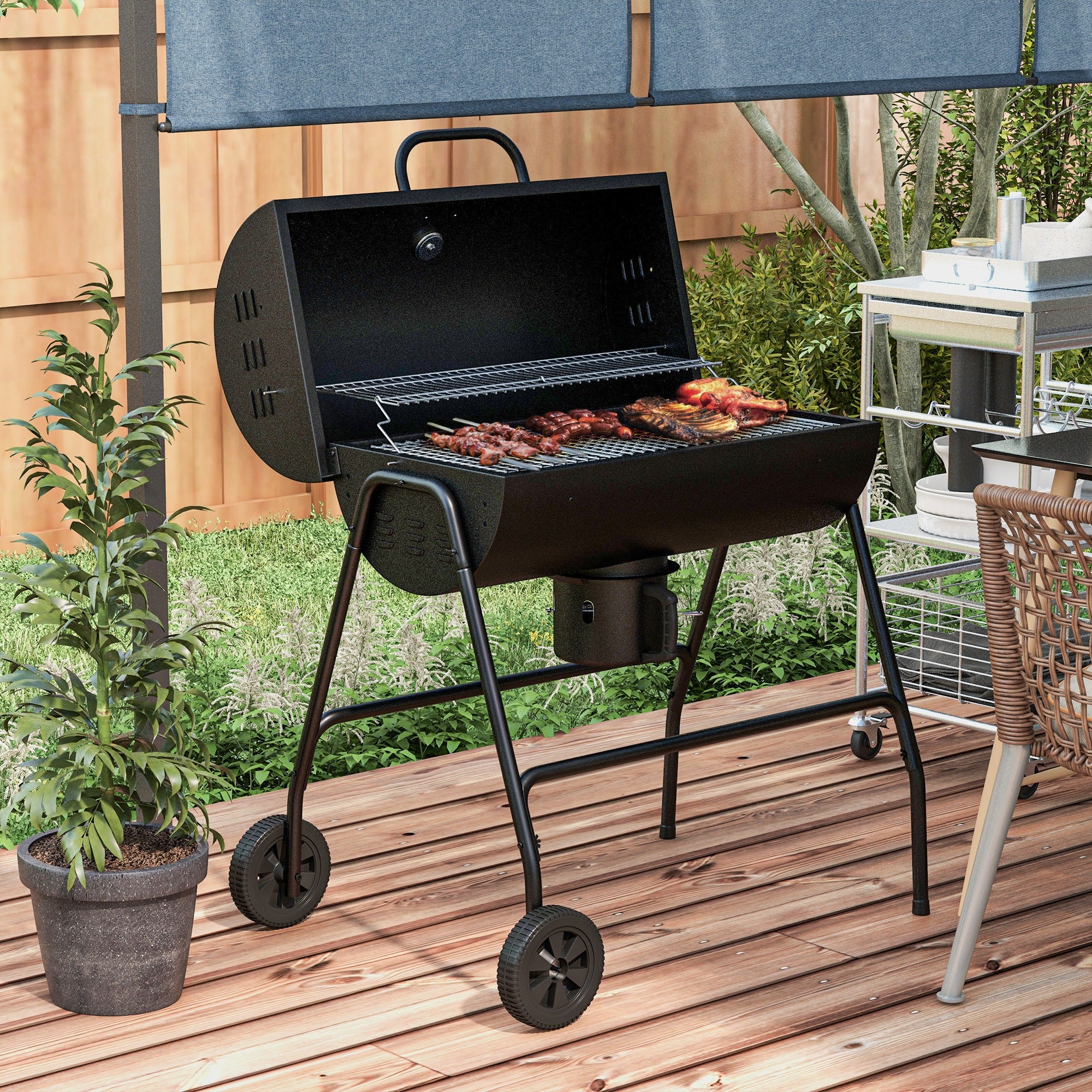 Outsunny Steel Charcoal BBQ, with Ash Catcher and Warming Rack - North Peak Garden Furniture