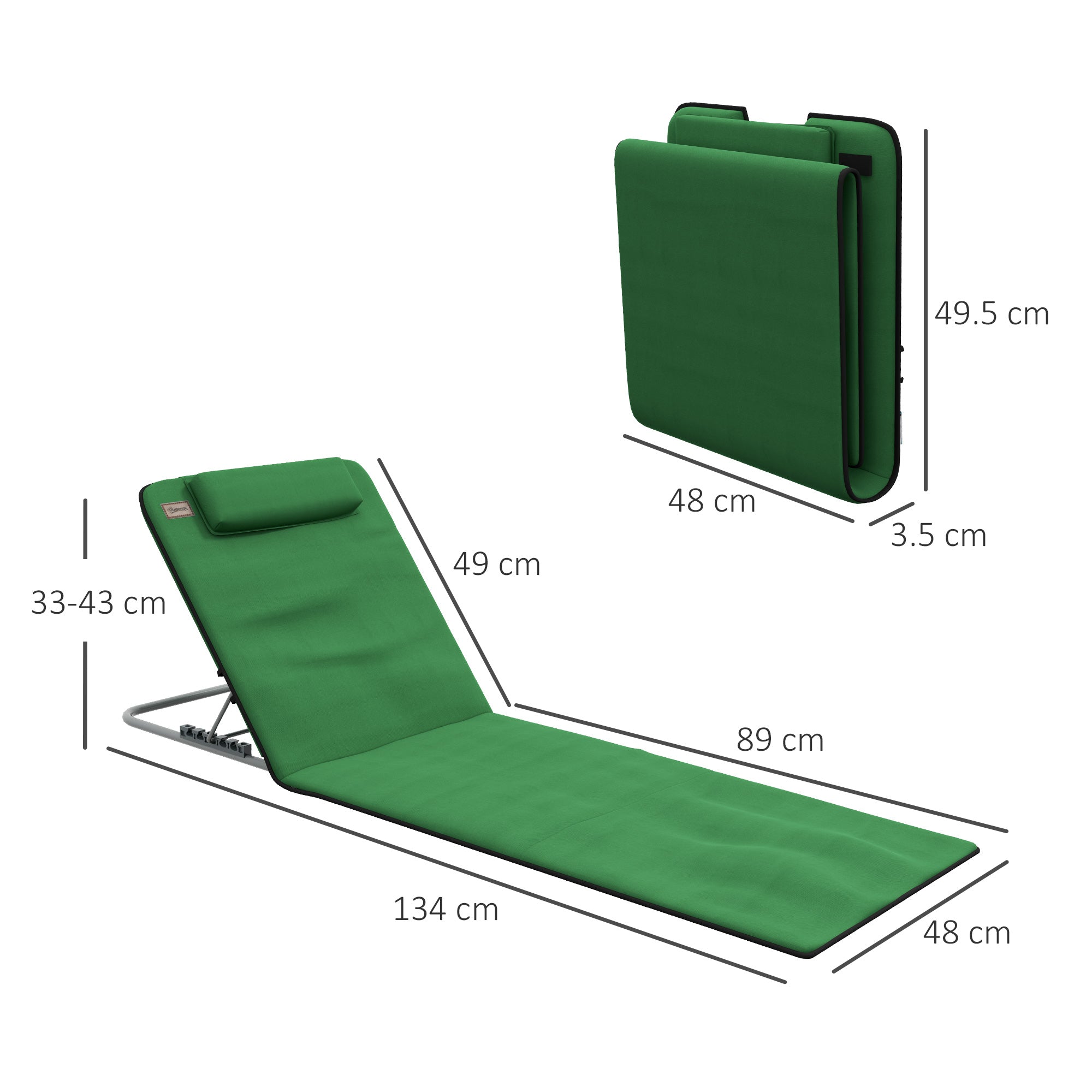 Outsunny Set of Two Metal Frame Beach Chairs, with Reclining Backs - Green - North Peak Garden Furniture