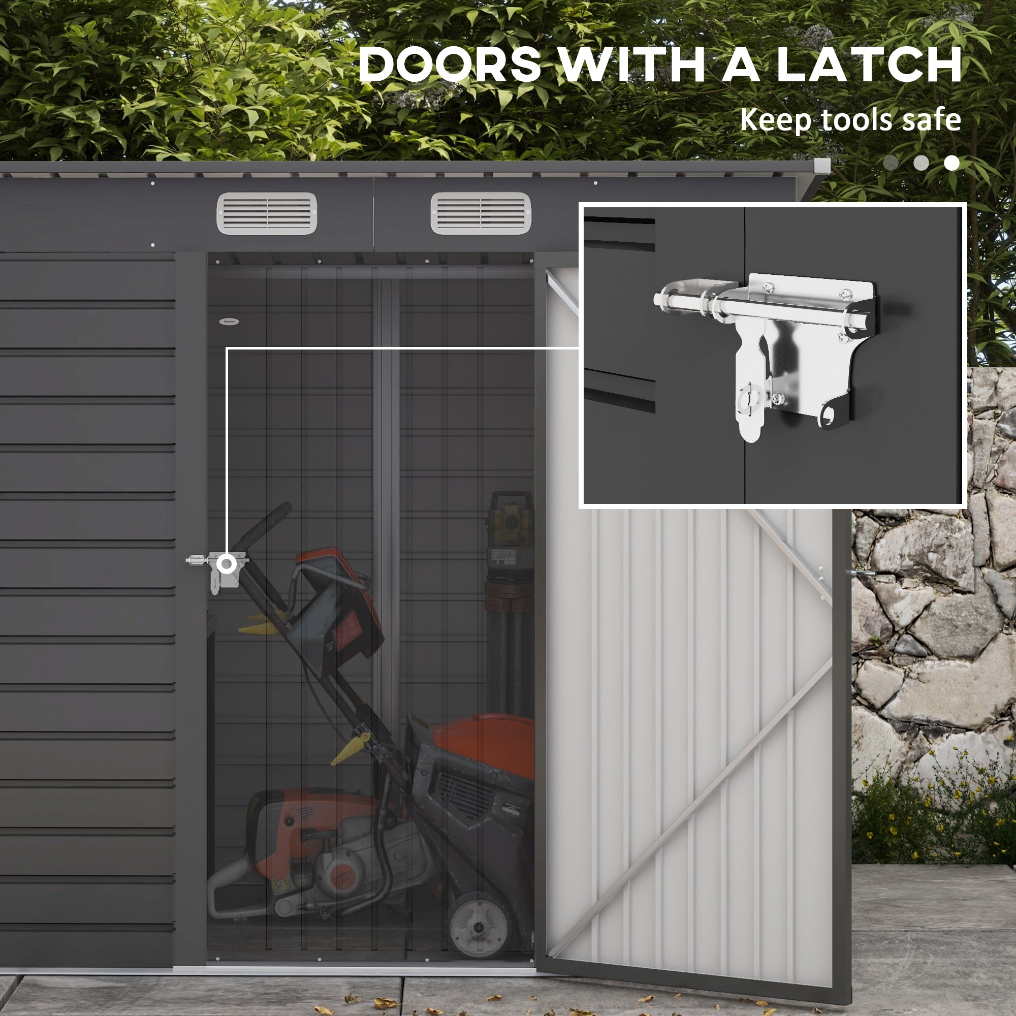 Outsunny 6.3 x 4.3FT Garden Shed. Galvanised Metal Shed, Outdoor Tool Storage Shed with Pent Roof, Lockable Door and 2 Vents, Grey - North Peak Garden Furniture