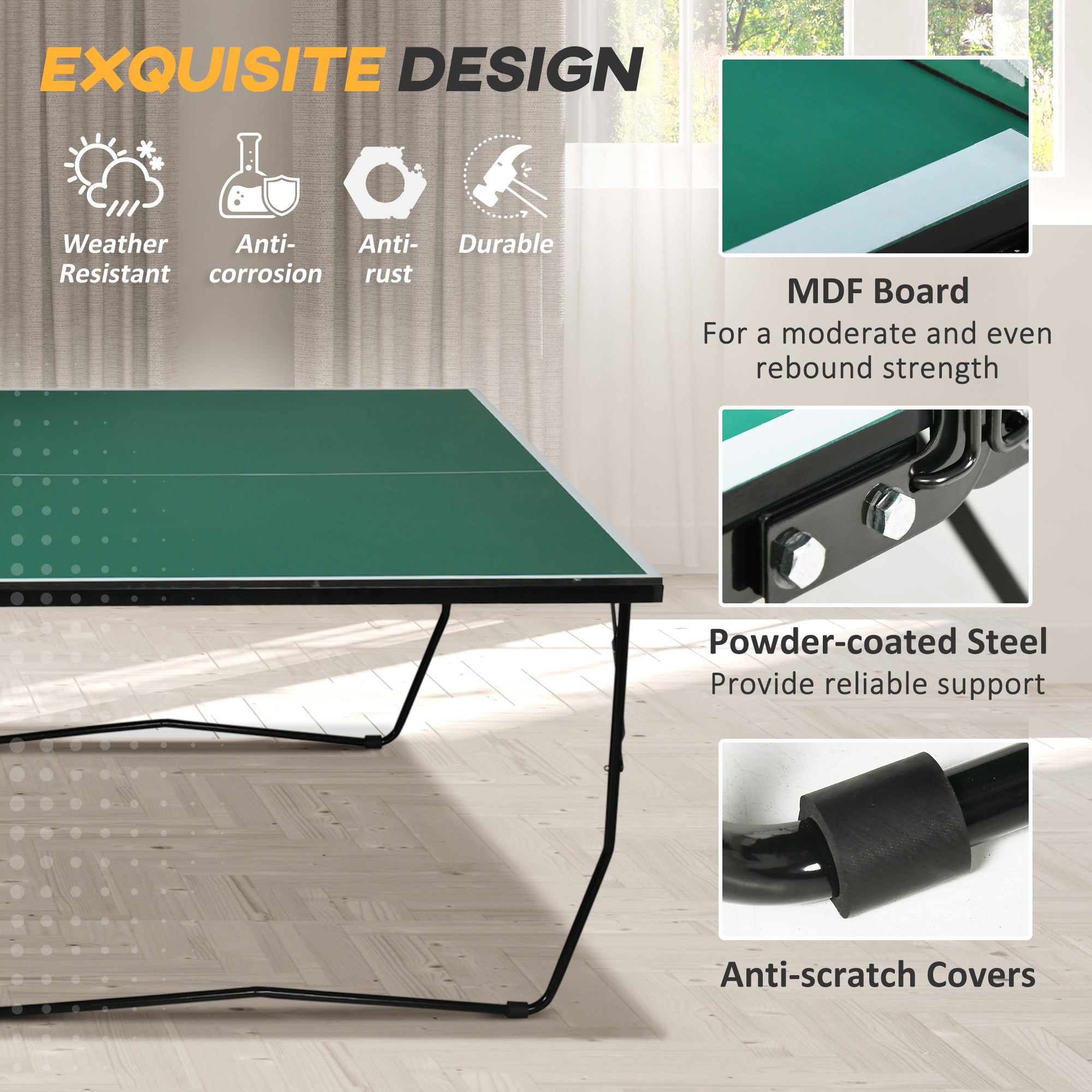 SPORTNOW 9FT Folding Table Tennis Table, with 8 Wheels, for Indoor Use - Green - North Peak Garden Furniture